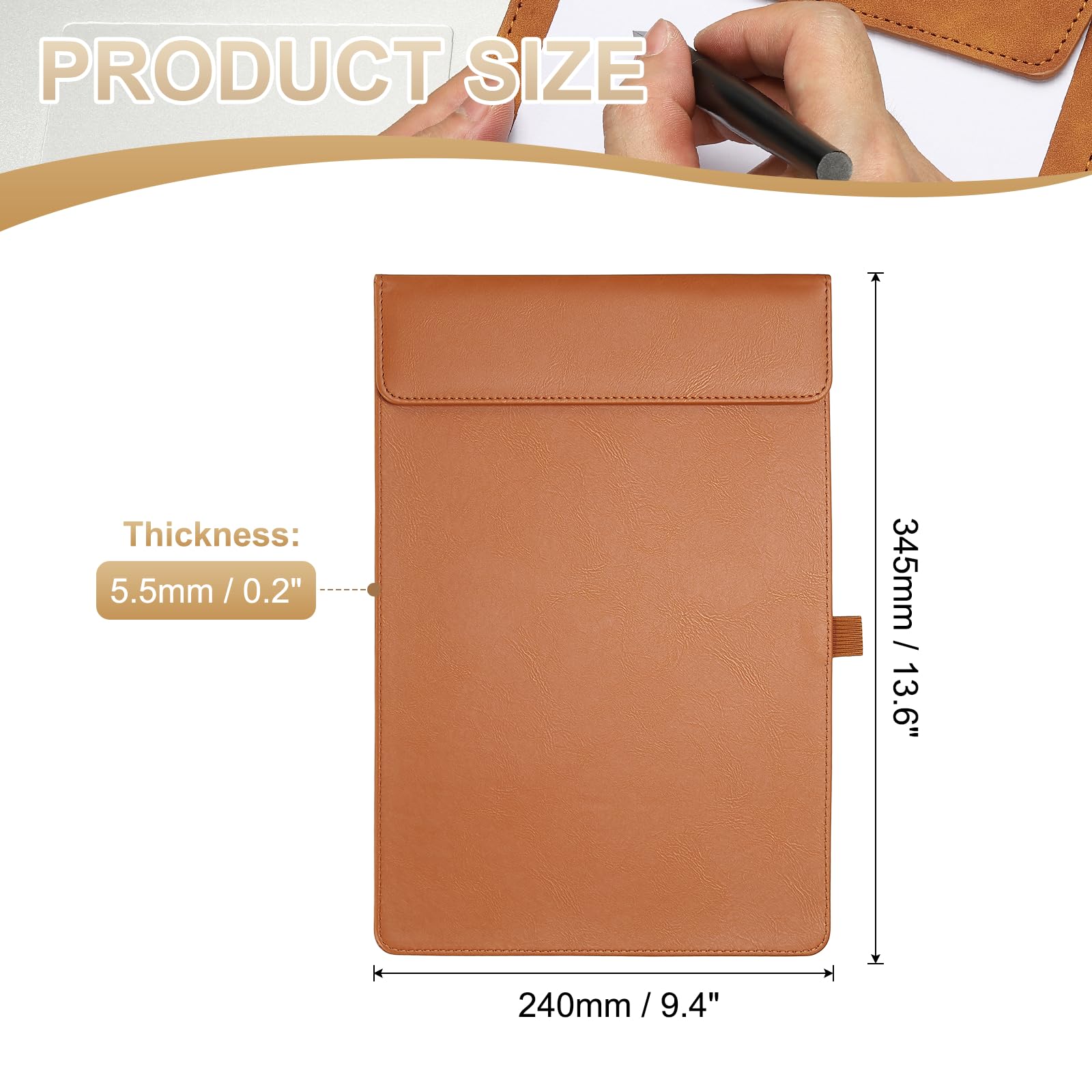 PATIKIL Portablocco formato A4, in pelle PU, 24,1 x 34,3 cm, con portapenne, organizer per ufficio, lavagna stile 2, arancione