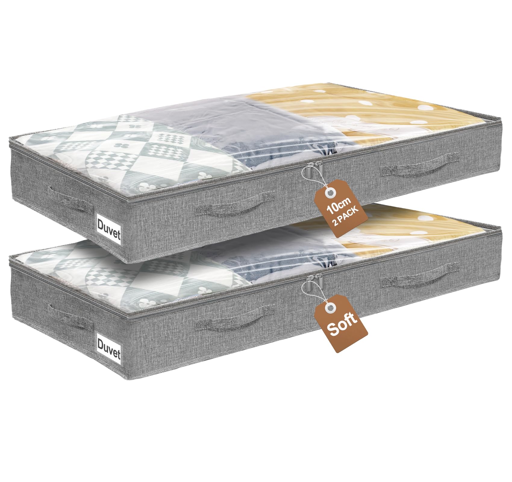 mepure Under Bed Storage 10cm Low-Profile, 2 Pack Foldable Storage Bags with Clear Window & Handles, Slim Organiser for Clothes, Blankets & Toys – 100×50×10cm, Fits Under Beds