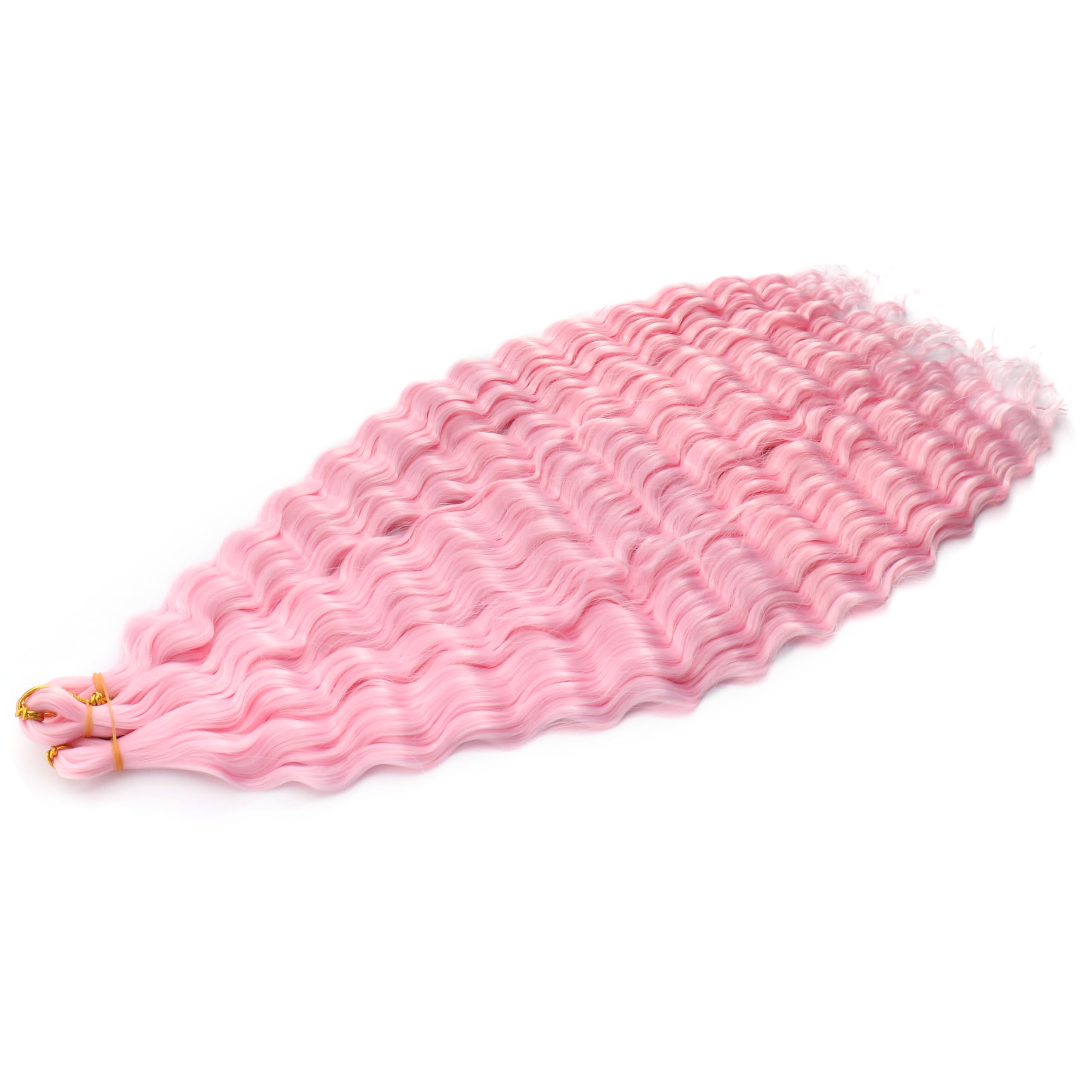 YEESHEDO 3 Packs Ocean Wave Crochet Braids Hair Extensions for women,Long Deep Wavy Pink Curly Synthetic Hair Boho Braiding Locs Crochet Hair,22inch - Image 4