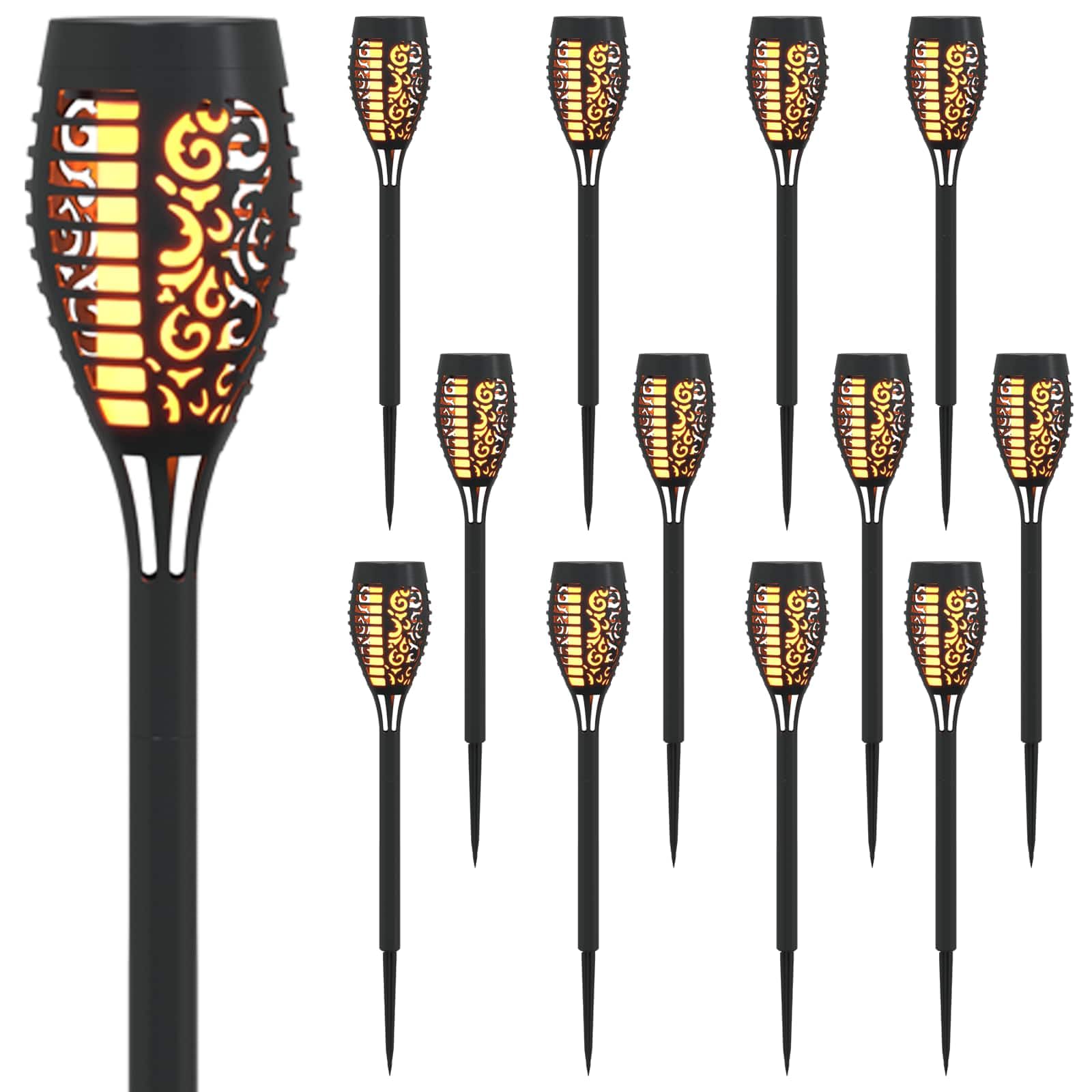 vidaXL Zewnętrzne lampy solarne ze szpikulcem podłogowym, 12 szt., 47,5 cm, nowoczesne oświetlenie ogrodowe, odporne na warunki atmosferyczne, solarne lampy LED, do podjazdów i szczytów, przyjazne dla