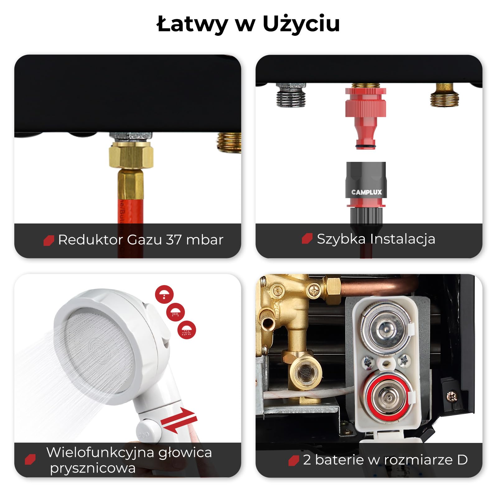 Camplux BW264BC 10L gazowy podgrzewacz wody z pokrywą przeciwdeszczową, certyfikat CE GAR, do użytku na kempingu, w kamperze, myciu koni