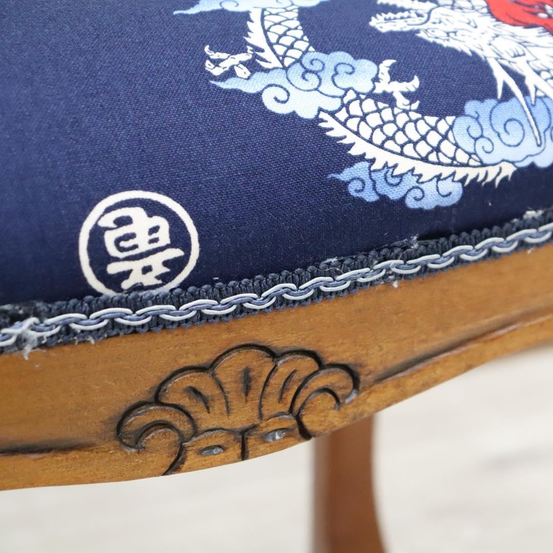 スツール 猫脚 ブルー 和柄 龍 ドラゴン オットマン 補助椅子 スツール 猫脚 ブルー 和柄 龍 ドラゴン オットマン 補助椅子