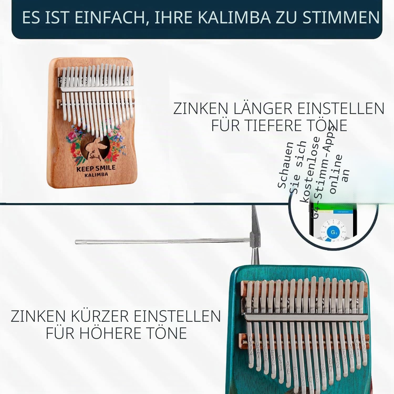 Kalimba Daumenklavier 21 Tasten/17 Tasten Finger Klavier Tragbares Musikinstrument für Anfänger, Musikgeschenke für Musikliebhaber (Hase, Klein)