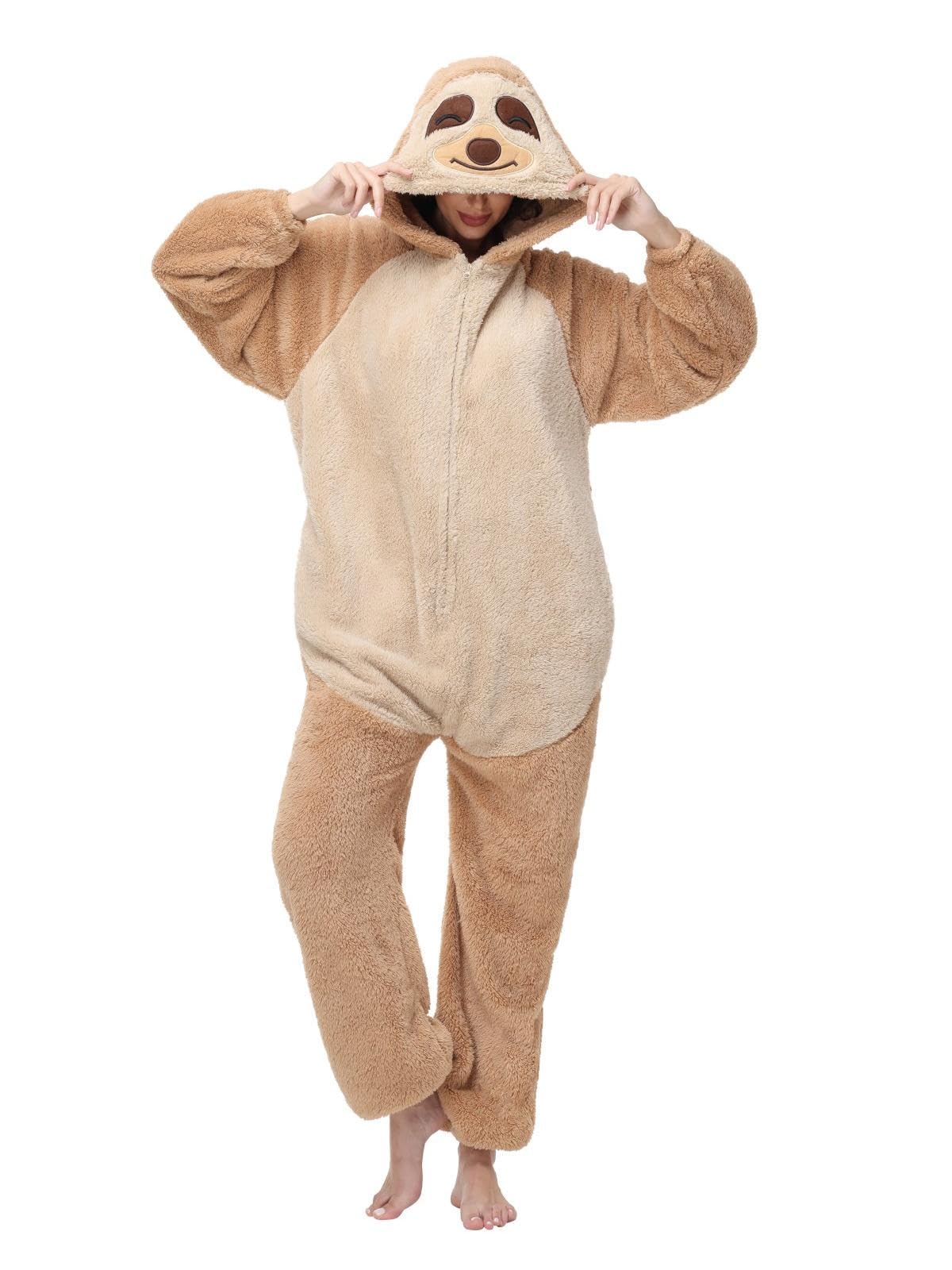 chuangminghangqi Einteiliger Schlafanzug Unisex Lang Winter Einteiler Tierkostüm Erwachsene Kostüm Jumpsuit Damen mit Reißverschlüsse Locker und Bequem Pyjama Fleece Onesie Kleidung Mit Kapuze