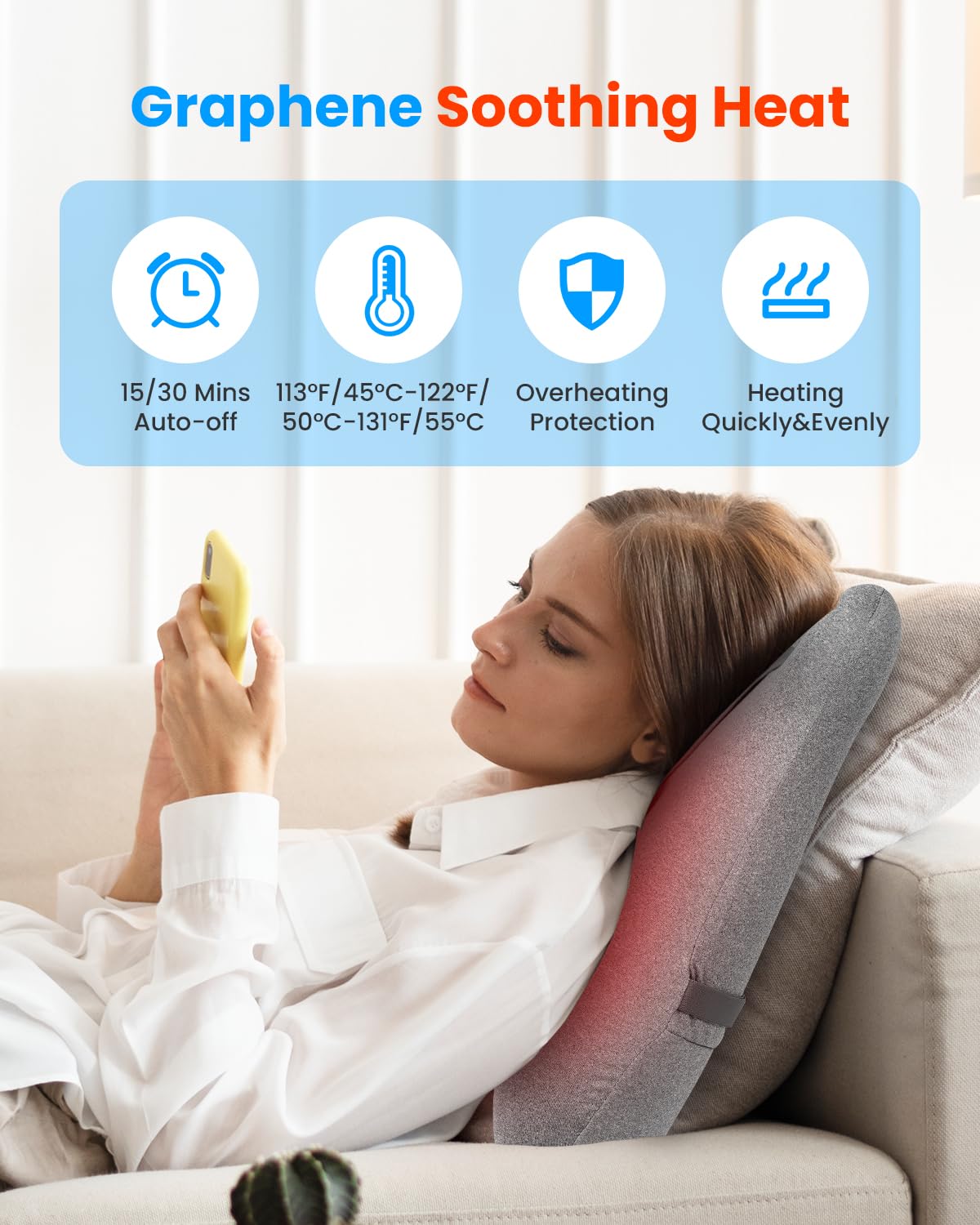 COMFIER Masajeador de espalda con calor, cojín de espuma viscoelástica con masaje Shiatsu, soporte lumbar ergonómico con calor de grafeno, masajeador de cuello, regalos para mujeres y hombres