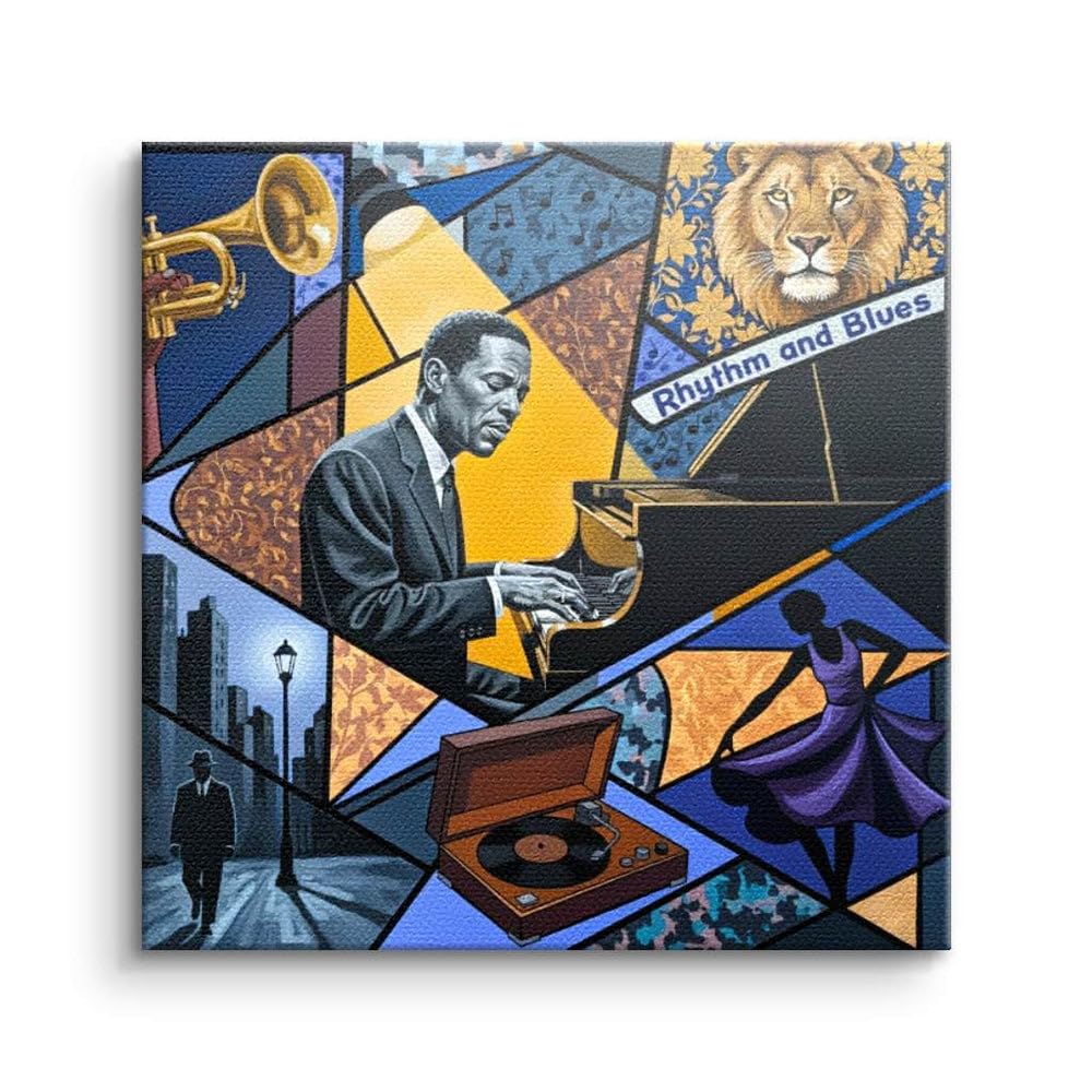 Rhythm and Blues Poster Bild Leinwand, Jazz Piano Wandbild, Zeitgenössische Kunst, Musikzimmer Musik Deko Geschenk, Bar oder Lounge Kunstdruck, Vintage Vinyl Kunst
