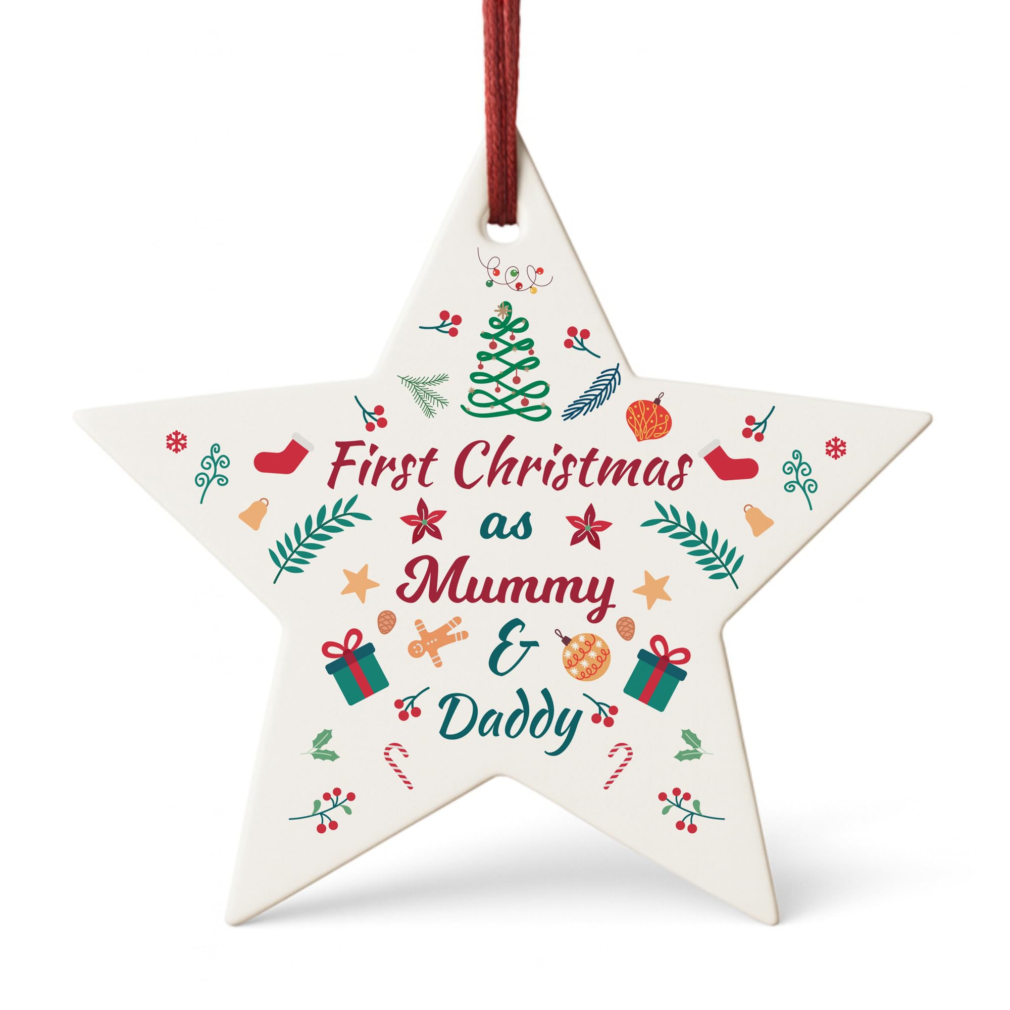 Red Ocean First Christmas Mummy and Daddy From Baby Acrylic Star Bauble For New Daddy Mummy Christmas Tree Decoration Baby Bump Beautiful Keepsake