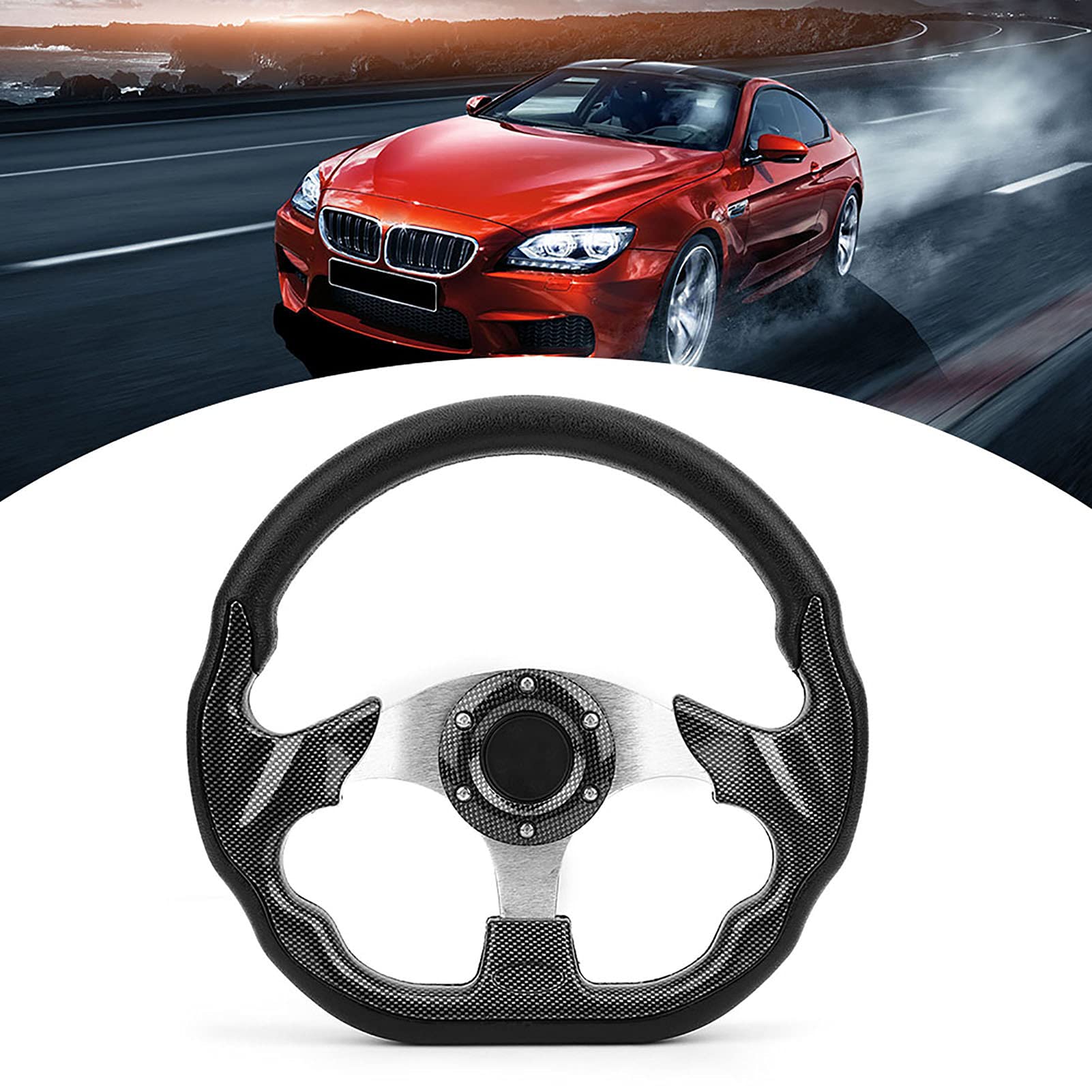 Volante Deportivo 320MM Universal para Coche Estilo Fibra de Carbono con Botón de Bocina, Actualización del Volante de Carreras, Modificación del Interior del Coche