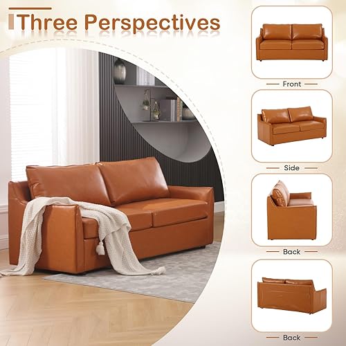 Miniatura 4 de Sofá de piel sintética, sofás de dos plazas modernos de mediados de siglo para sala de estar, cómodos juegos de sofá y sofá biplaza con cojines