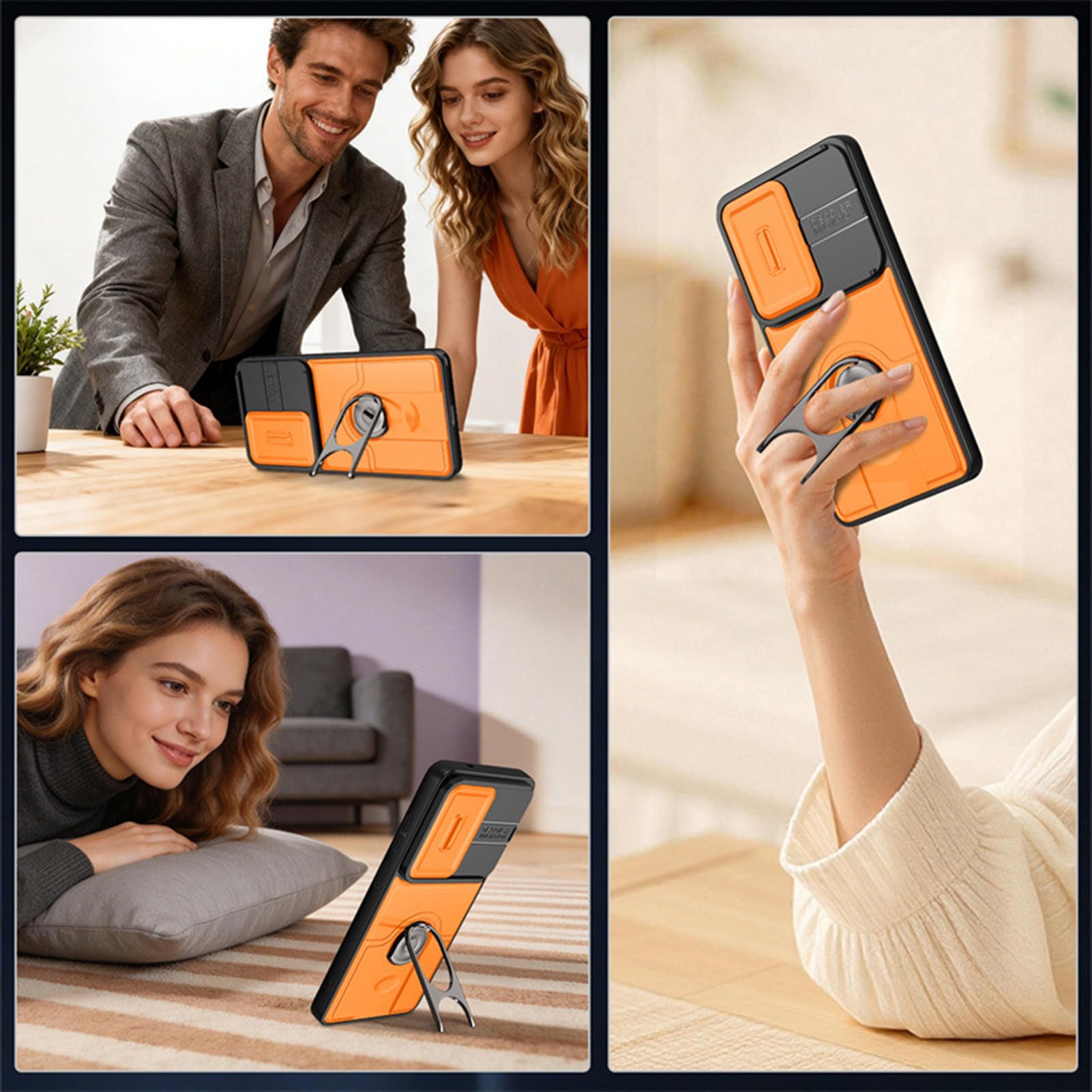 Wielofunkcyjne etui do Samsung Galaxy S26 Ultra/S26+/S26, fajna obrotowa obudowa z pierścieniem obrotowym z pełnym wysuwanym uchwytem na soczewkę, czerwona, S26