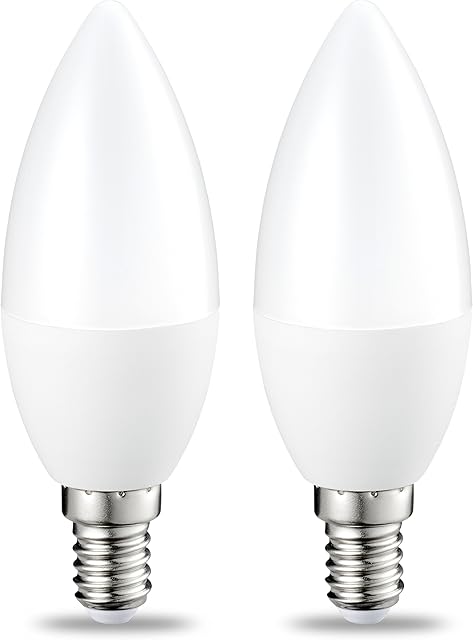 Amazon Basics LED E14 Small Edison Screw Candle Bulb, 5W (equivalent to 40W), Warm White, Dimmable- Pack of 2