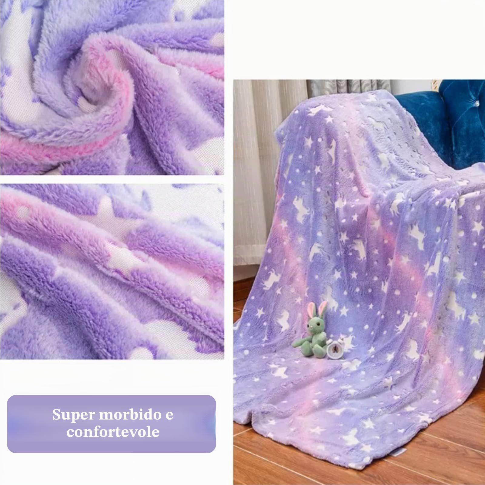 Coperta a forma di unicorno morbida, per bambini 1-10 anni, ragazze e boys (viola, 150 x 200 cm)