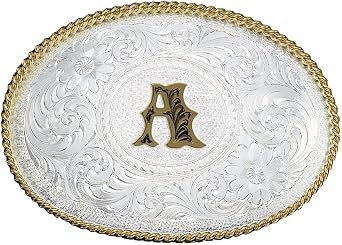 Montana Silversmiths Initial Engraved Gold Trim Western Belt Buckle