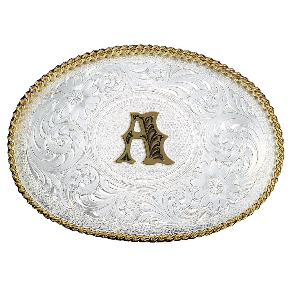 Montana Silversmiths Initial Engraved Gold Trim Western Belt Buckle