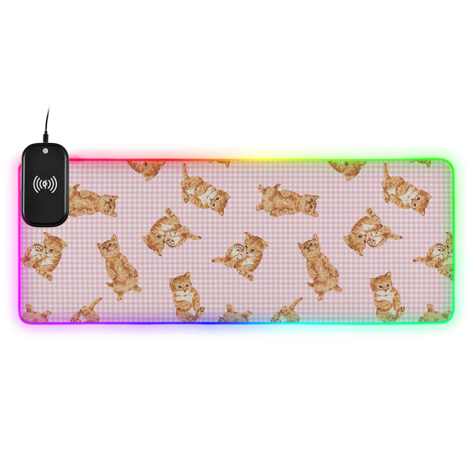 Lovely Cat Wireless Charging Mouse Pad for Mobile Phone Extra Large Gaming Mousepad with 13 Lighting Modes Computer Mat for Office Home Gaming MacBook PC Laptop Desk