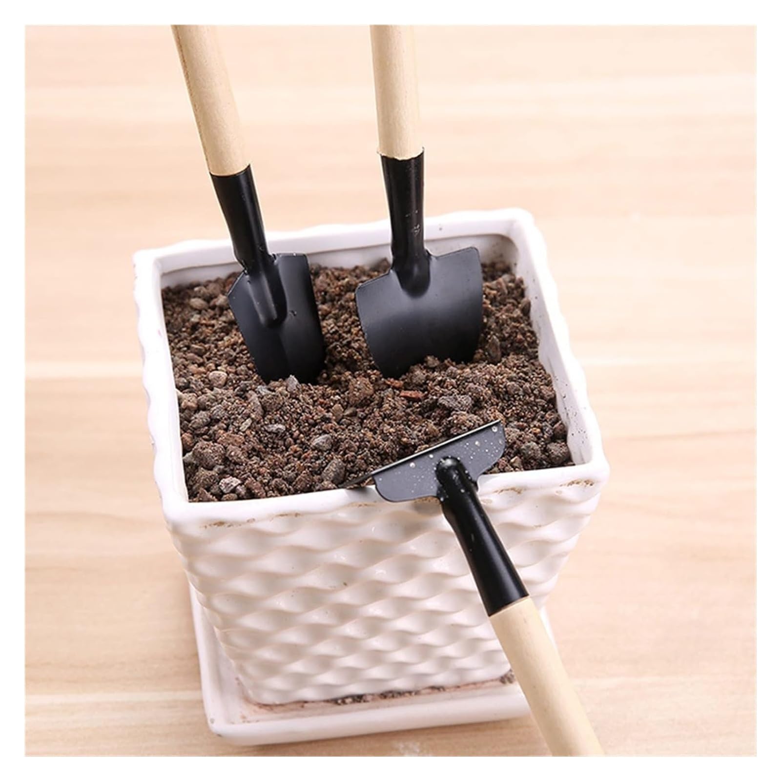 Attrezzi da giardinaggio, attrezzi per trapianto di piante 3 pezzi/set Attrezzi da giardinaggio Manico in legno Piante in vaso in acciaio inossidabile Pala Rastrello Vanga per fiori Sementi di piant