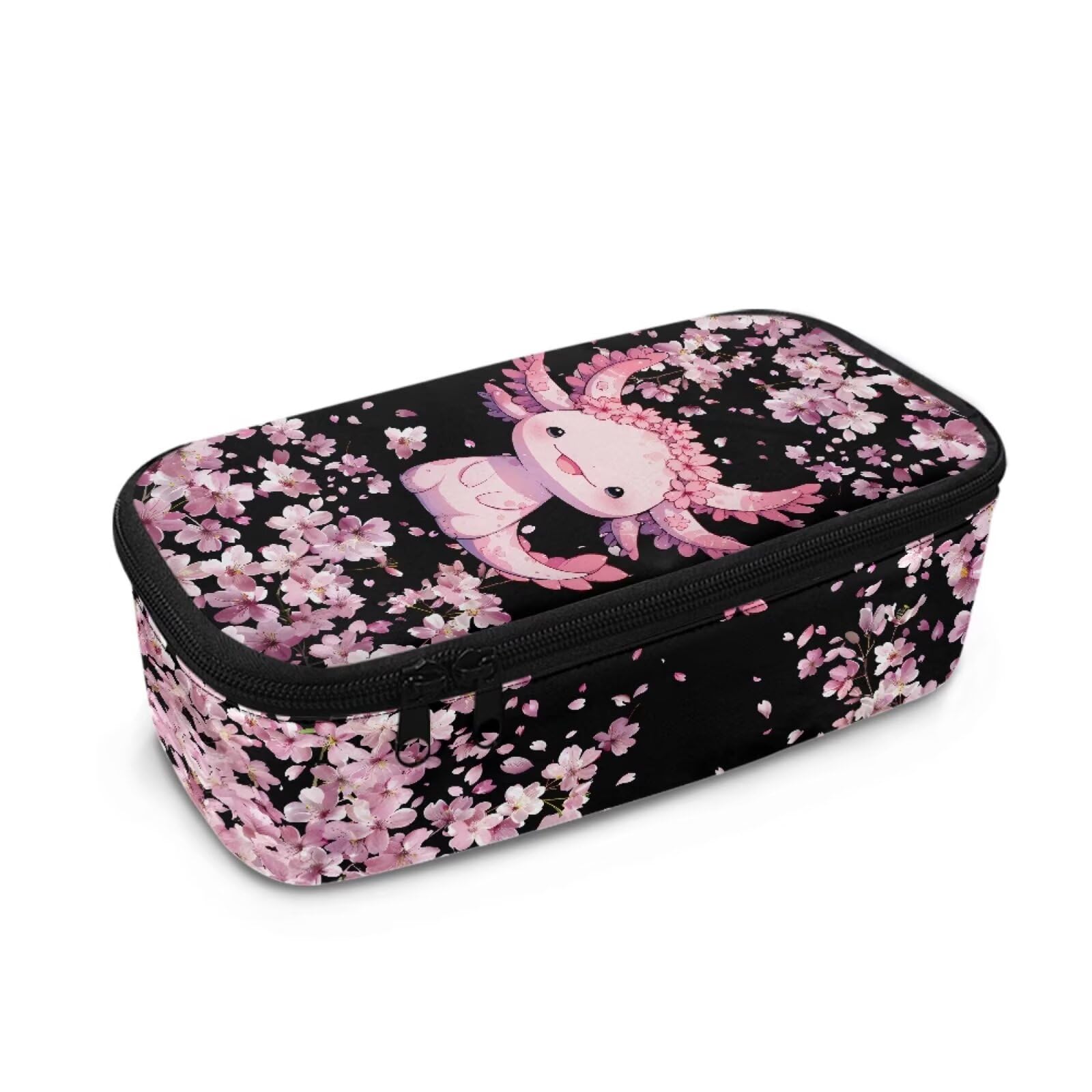 Dngkaoje Cherry Blossom Axolotl Pencil Case for Girls Big Capacity Pencil Pen Zipeper Pouch Bag High Storage Case Primary School College Office Organizer for Kids Girls Pencilcase