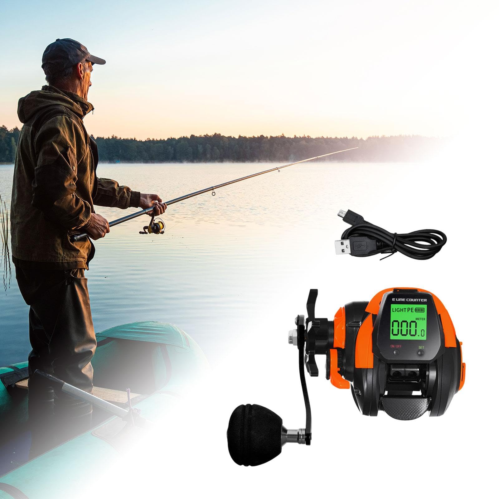 Mulinello da Pesca Elettrico Ricaricabile Tramite USB per acque Profonde, Frizione da 10 kg, Accessori, Funzione di Memoria di profondità,