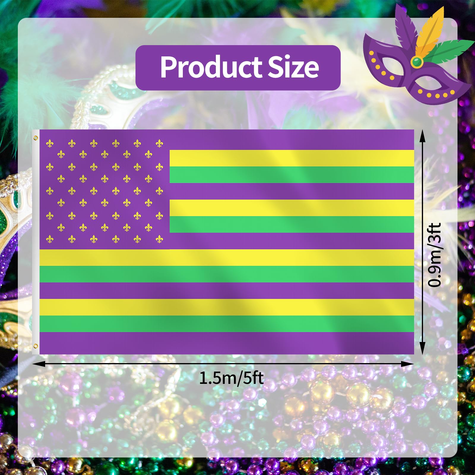 Mardi Gras Flagge Für Draußen – 90x152 Cm, Doppelseitig, Wasser- Und UV-beständig, Mit Messingösen