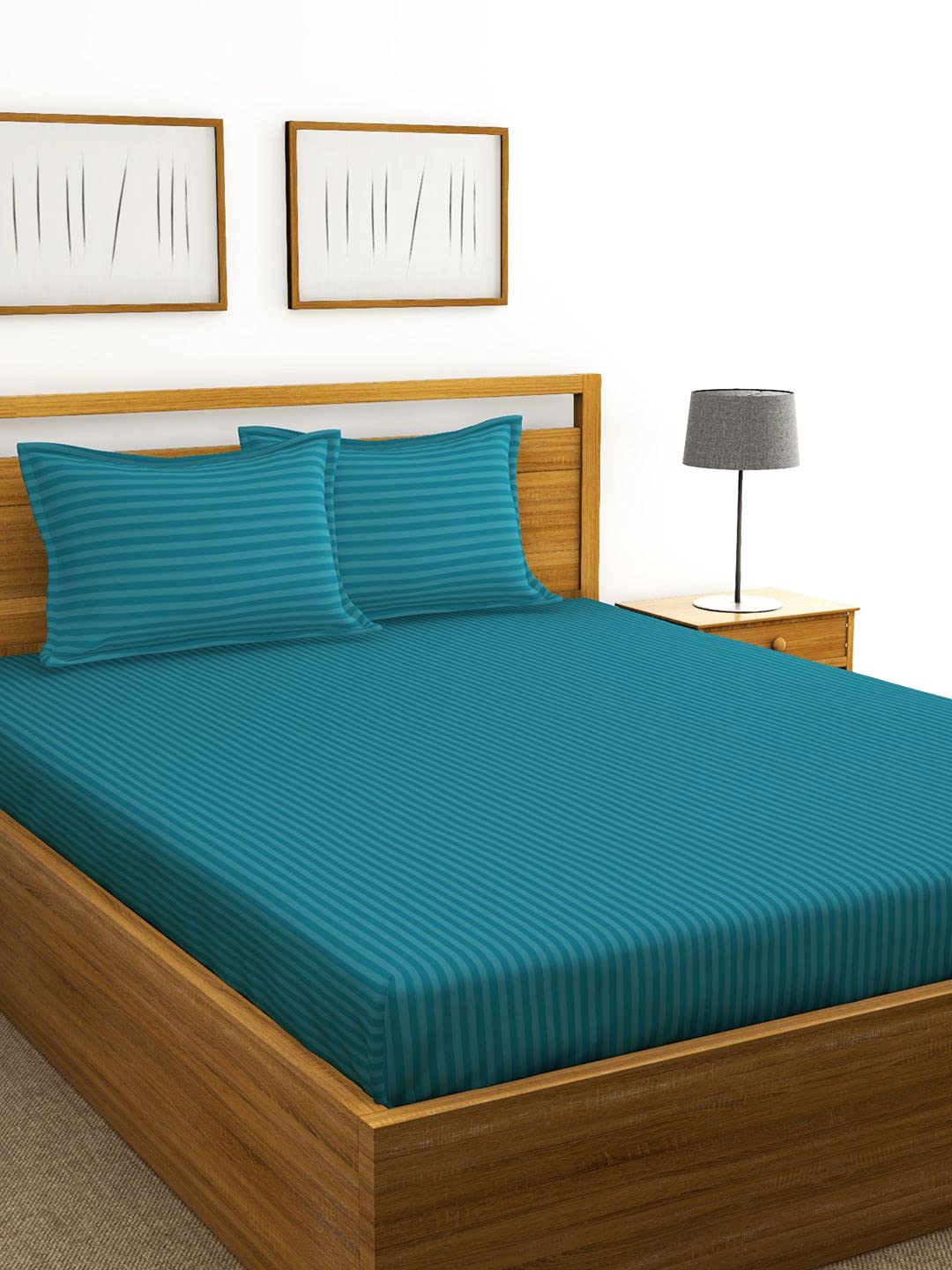 BIANCA Super Soft 100% Egyptian Cotton Satin Stripe XL King Double Bedsheet with 2 Pillow Covers -3pc Set (Hilton) | 100% Super Soft Egyptian Cotton Satin Stripe | Stripe-Souba Blue-image-49