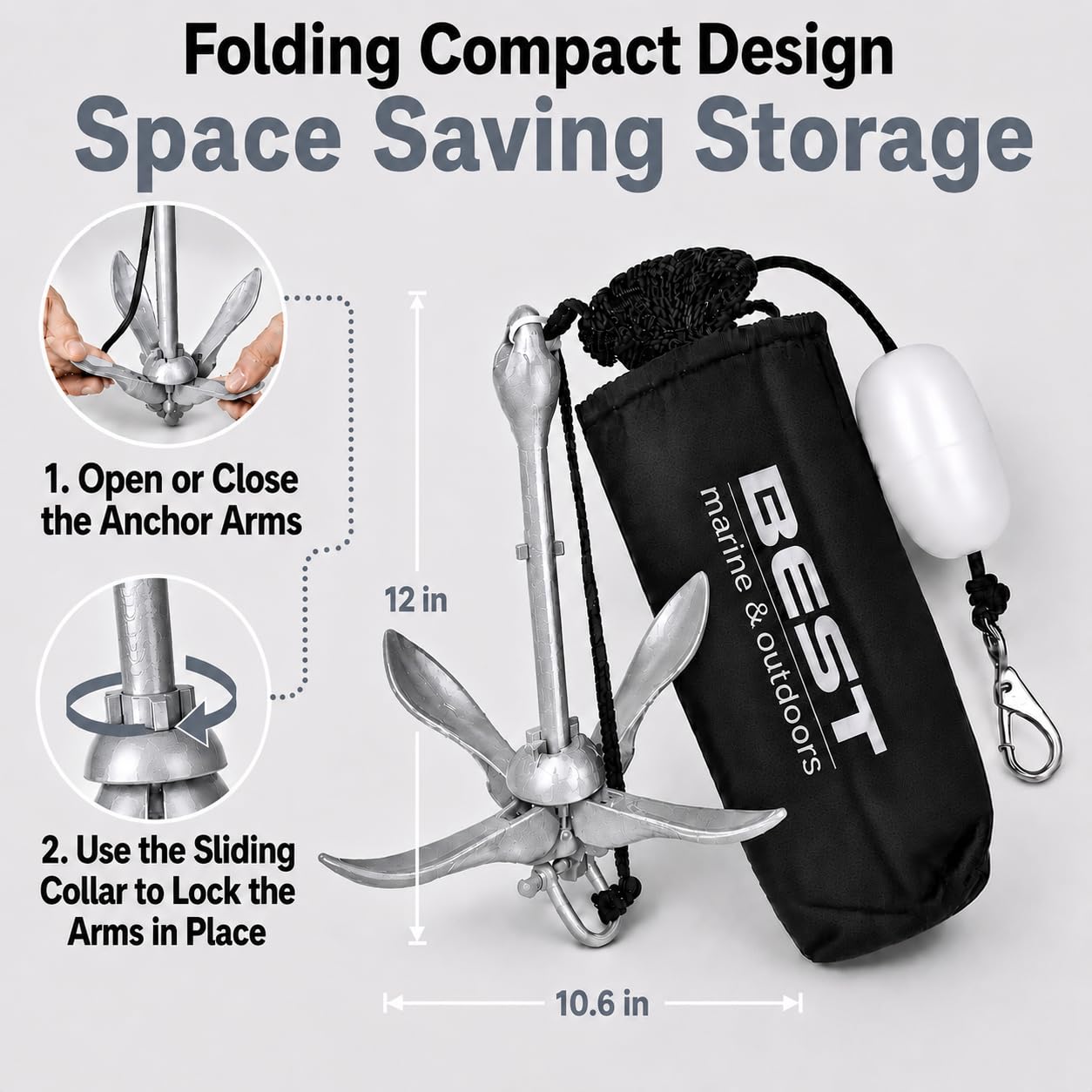 Best Marine Boat Anchor | Kit d'ancrage pour Kayak de 1,6 kg | Système d'ancrage Pliable pour Planche à pagaie Sup, Jet Ski, canoë et PWC | Accessoires de pêche pour Kayak | Ancrages Pliables et