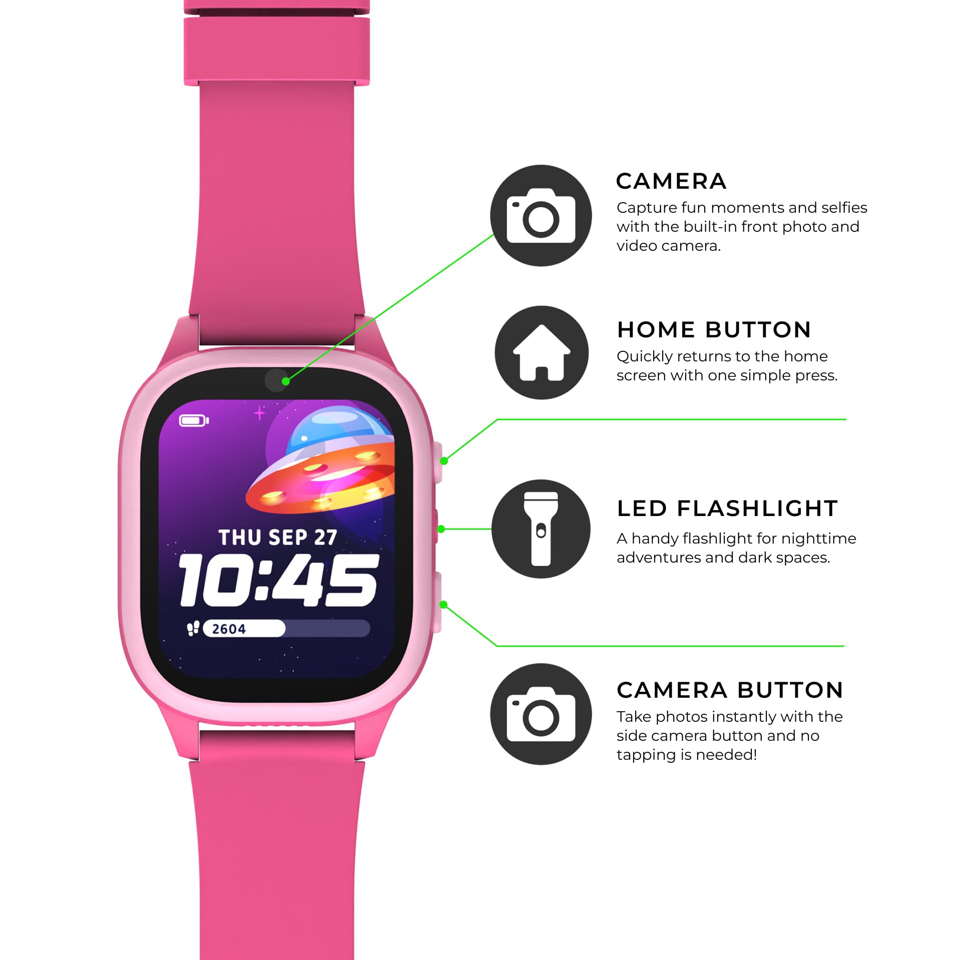 PlayZoom 4 Kids Smartwatch, Educational Tech Toy – 25+ Games, Selfie Camera, Audiobooks, Step Tracker, Water‑Resistant, Parental Controls, Long Battery, Ages 4‑12, Fuchsia Pink