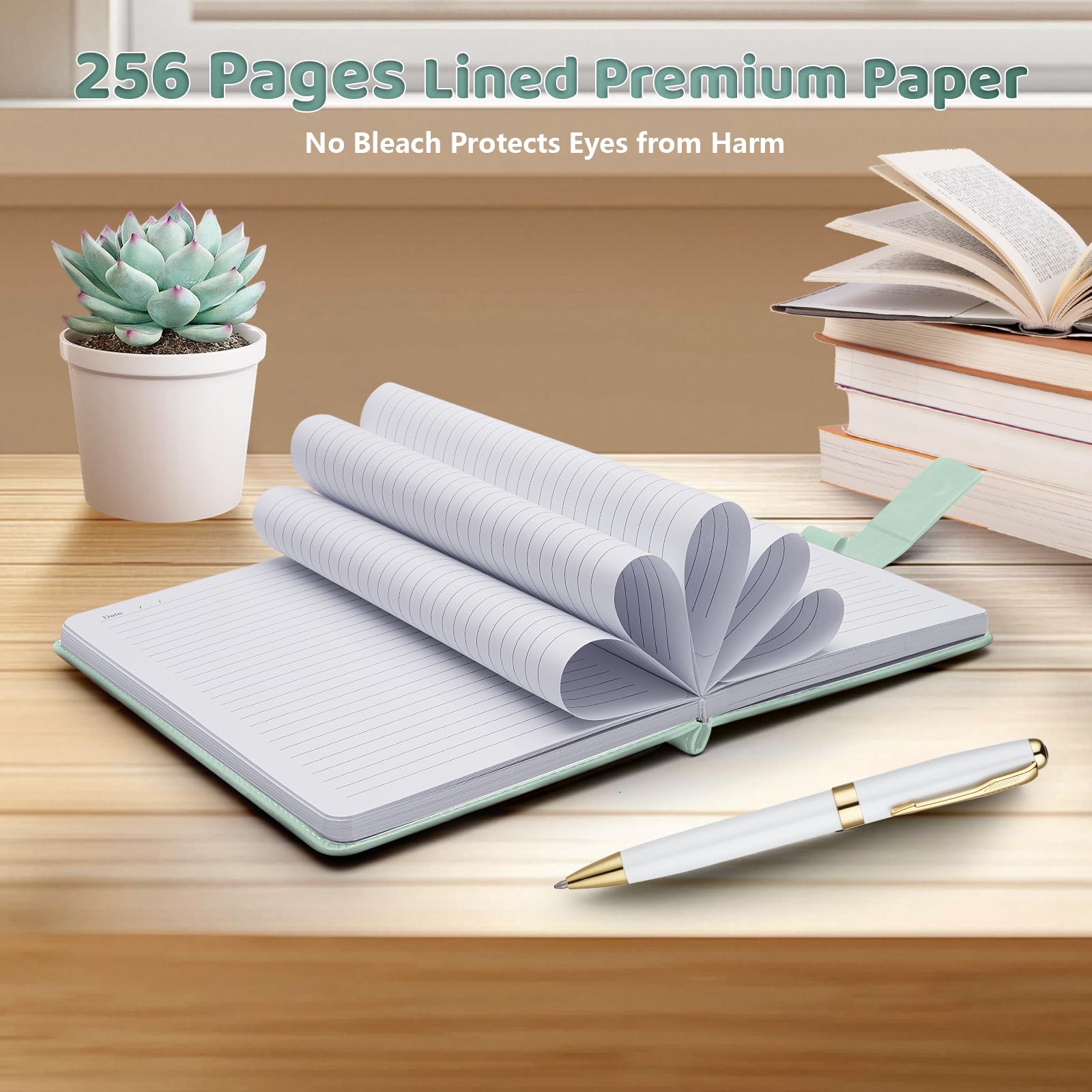 Notatnik w linie dla mężczyzn i kobiet, skórzany, twarda okładka, notatnik w linie do pracy, szkoły, 256 stron papieru 100 g/m², rozmiar A5; długopis w zestawie, spersonalizowany prezent dla
