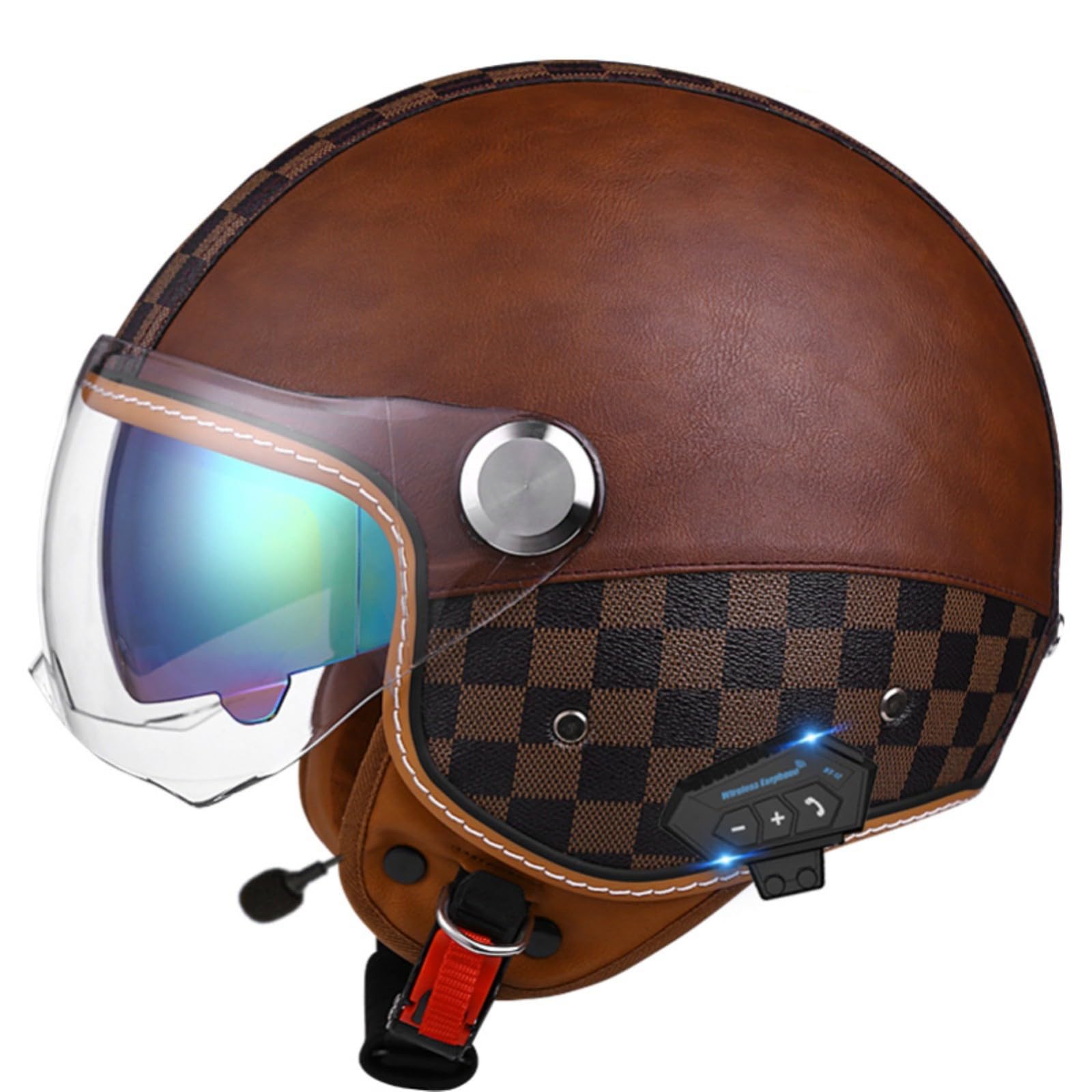 Casque De Moto Bluetooth Casque Jet 3/4 Casque, Certification ECE Casque De Moto Intégré Casque Jet Scooter Avec Double Miroir Hommes Femmes A,L/(59~60cm)