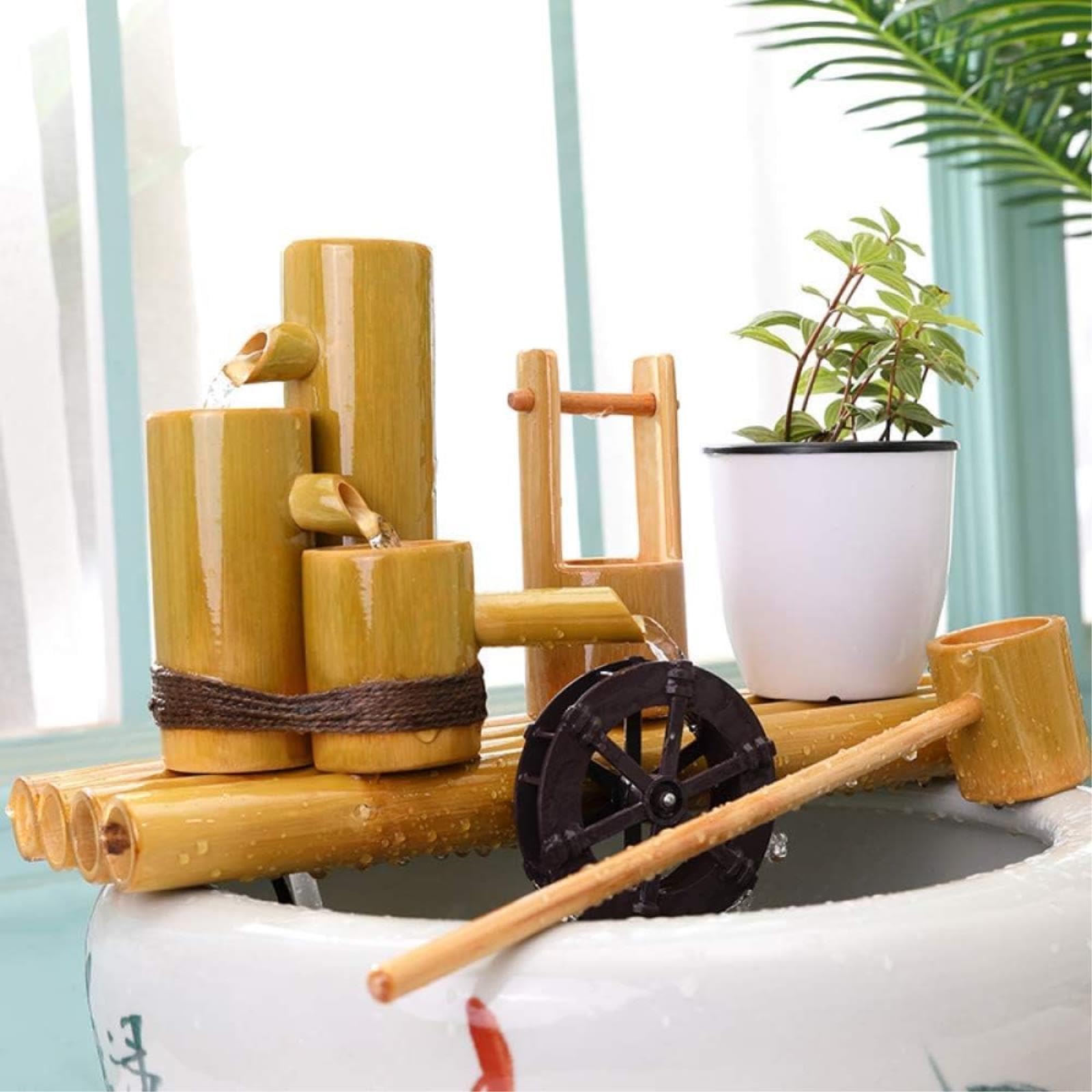 asdchZen Bamboo Fountain, Zen Garden Water Feature, Indoor Tabletop Fountain Waterfall, Bamboo Water Ornament With Pump, Feng Shui Decoration, For Balcony, Lawn, Pond, Fish Tank,15.7in