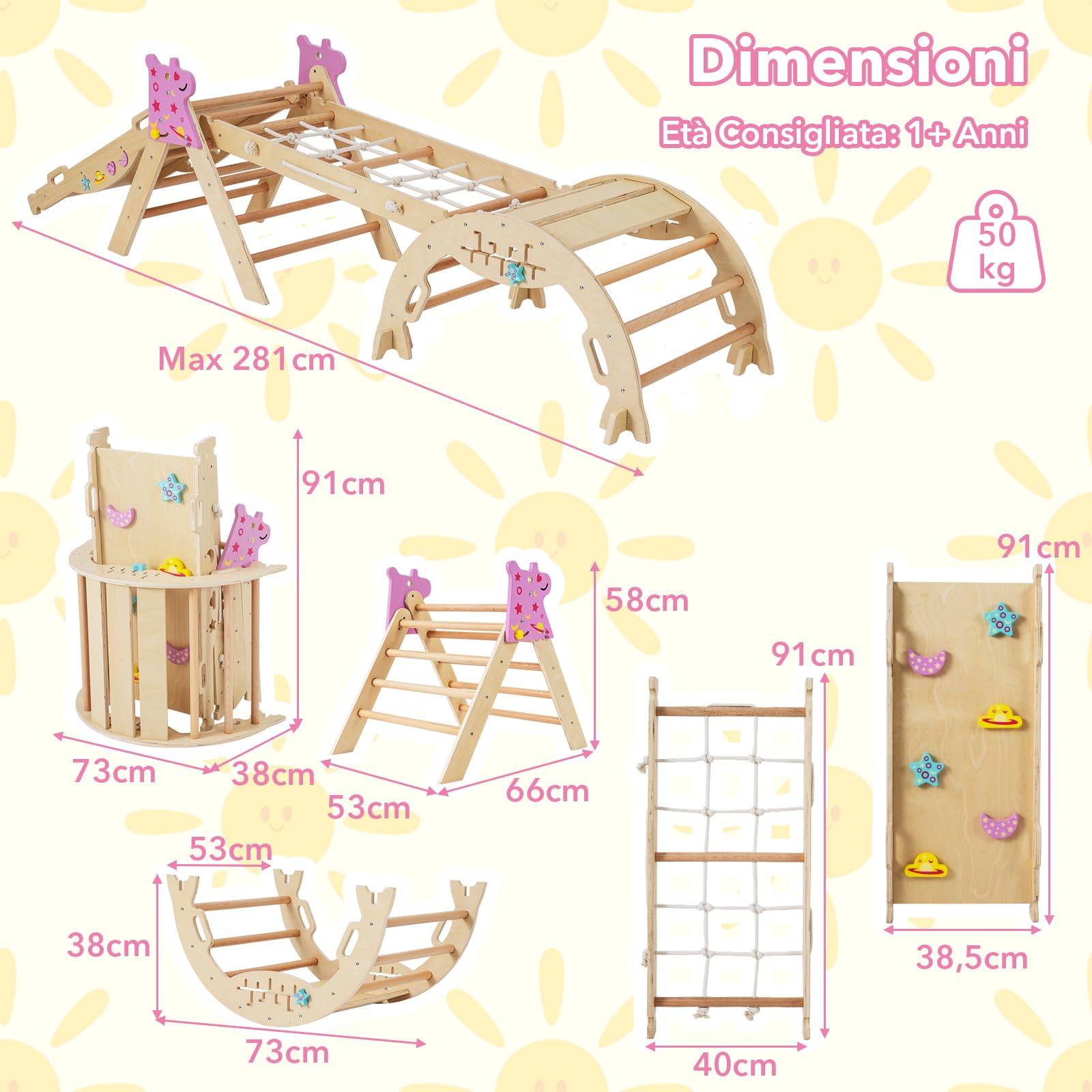 RELAX4LIFE Set da Arrampicata per Bambini, Triangolo di Arrampicata con Scivolo e Arco, Gioco di Incastri in Legno, Gioco Montessori per Bambini 1+ Anni