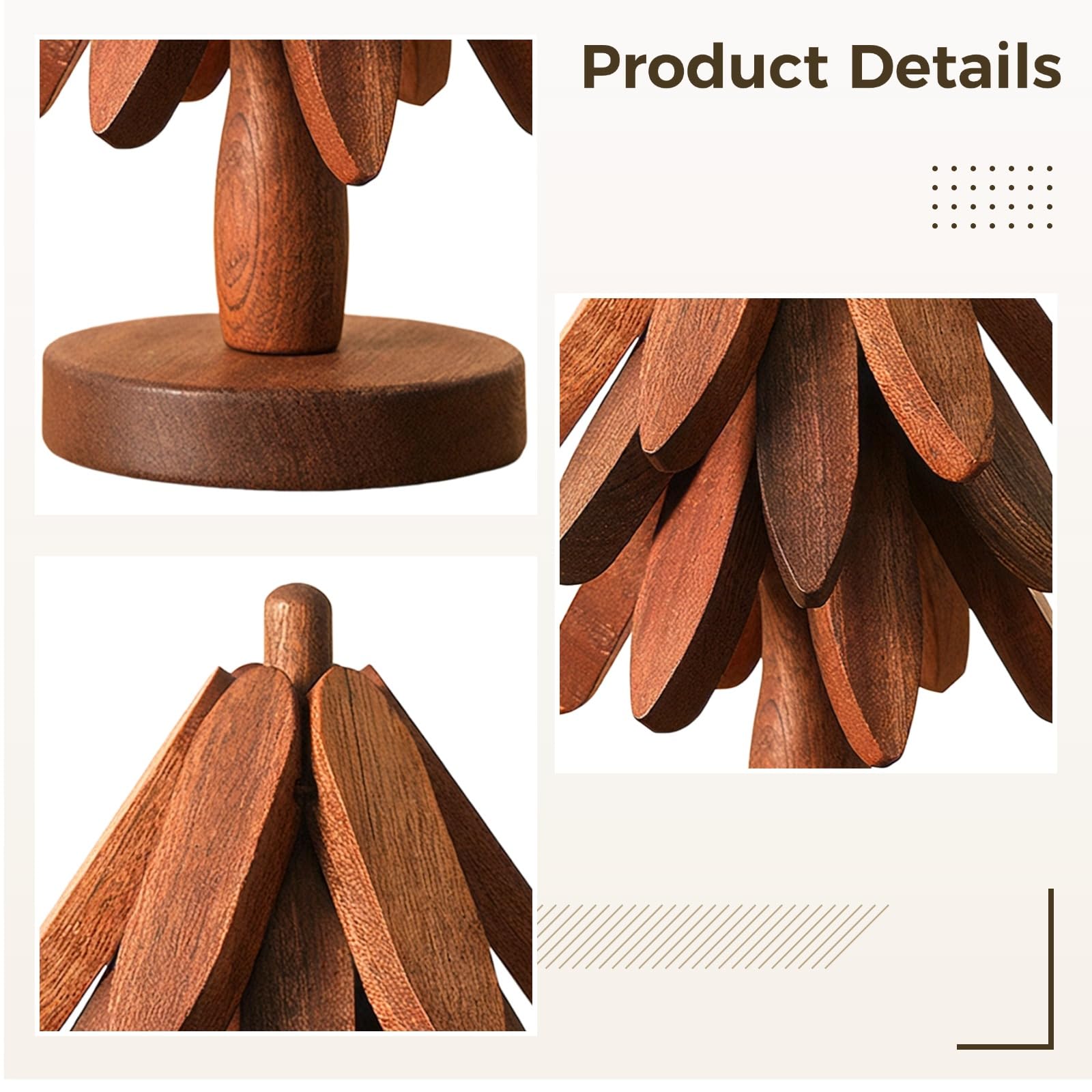 3 Stück Holzuntersetzer mit Sockel, Walnussfarbe, natürliches Baum-Design für heiße Gerichte, Töpfe und Tassen