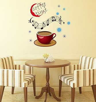 Decals Design Coffee Time with Musical Notes Wall Sticker (PVC Vinyl, Multicolour, 60 cm x 45 cm x 1 cm)