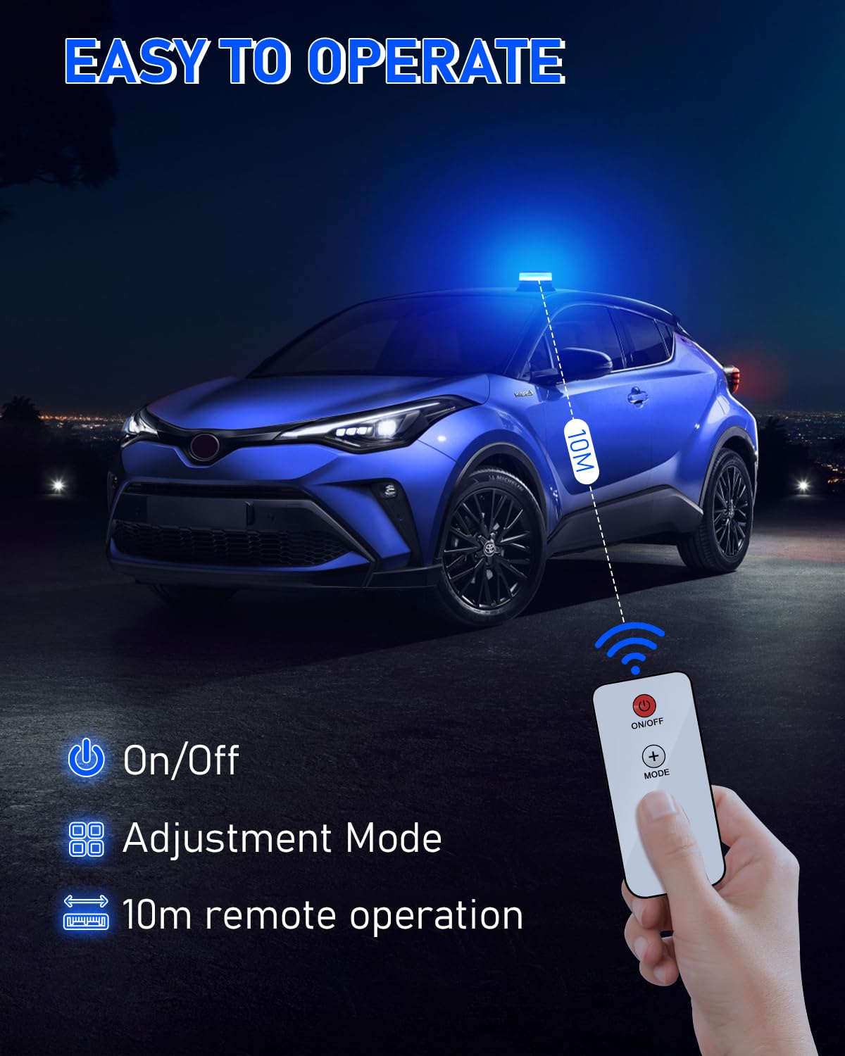 Dinfu rotativo led bateria azul con mando a distancia LED intermitente base magnética 9 modos de luz intermitente con el coche cable de carga y cable USB para el coche de policía camión UTV
