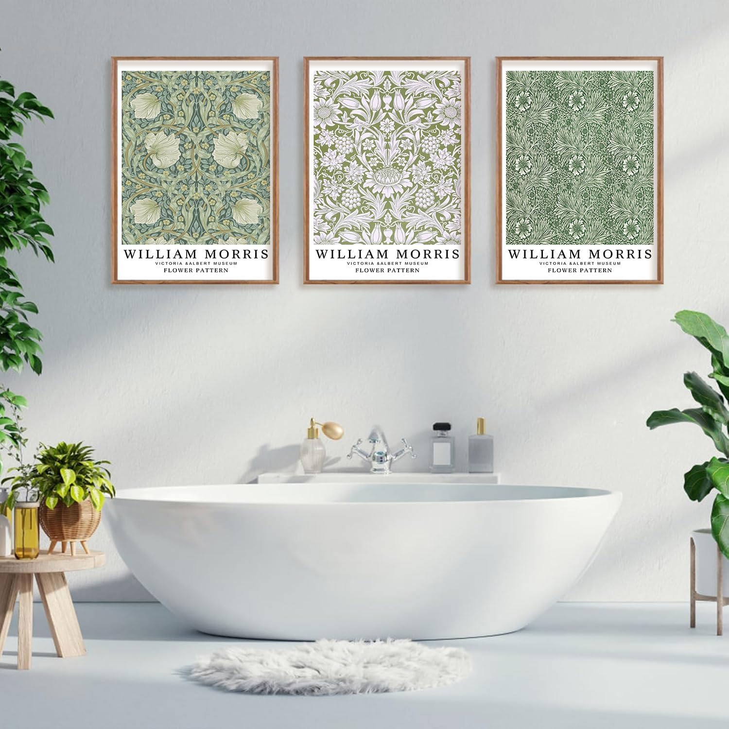 lianyibo William Morris Botaniczny kwiatowy wzór dekoracyjny na płótnie zestaw 3 szt. abstrakcyjny rustykalny styl do salonu biura (60 x 90 cm x 3 / rama wewnętrzna)