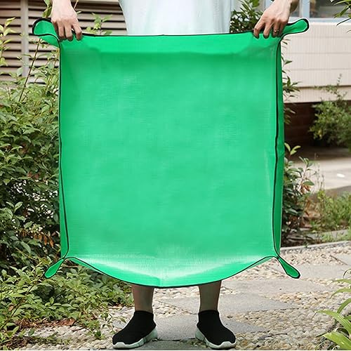 Tapete grande de 39.4 x 39.4 pulgadas para trasplante de plantas en interiores y exteriores, impermeable, control de suciedad, bandeja portátil de