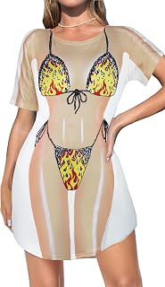 elescat Women's Beach Cover Up Bikini Printed Short Sleeve Tshirt Dress Baggy Cute Coverups 2026
