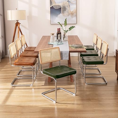 Miniatura 8 de Zesthouse Juego de 4 sillas de comedor de ratán natural, sillas modernas de comedor con respaldo de madera maciza para cocina y sala de estar