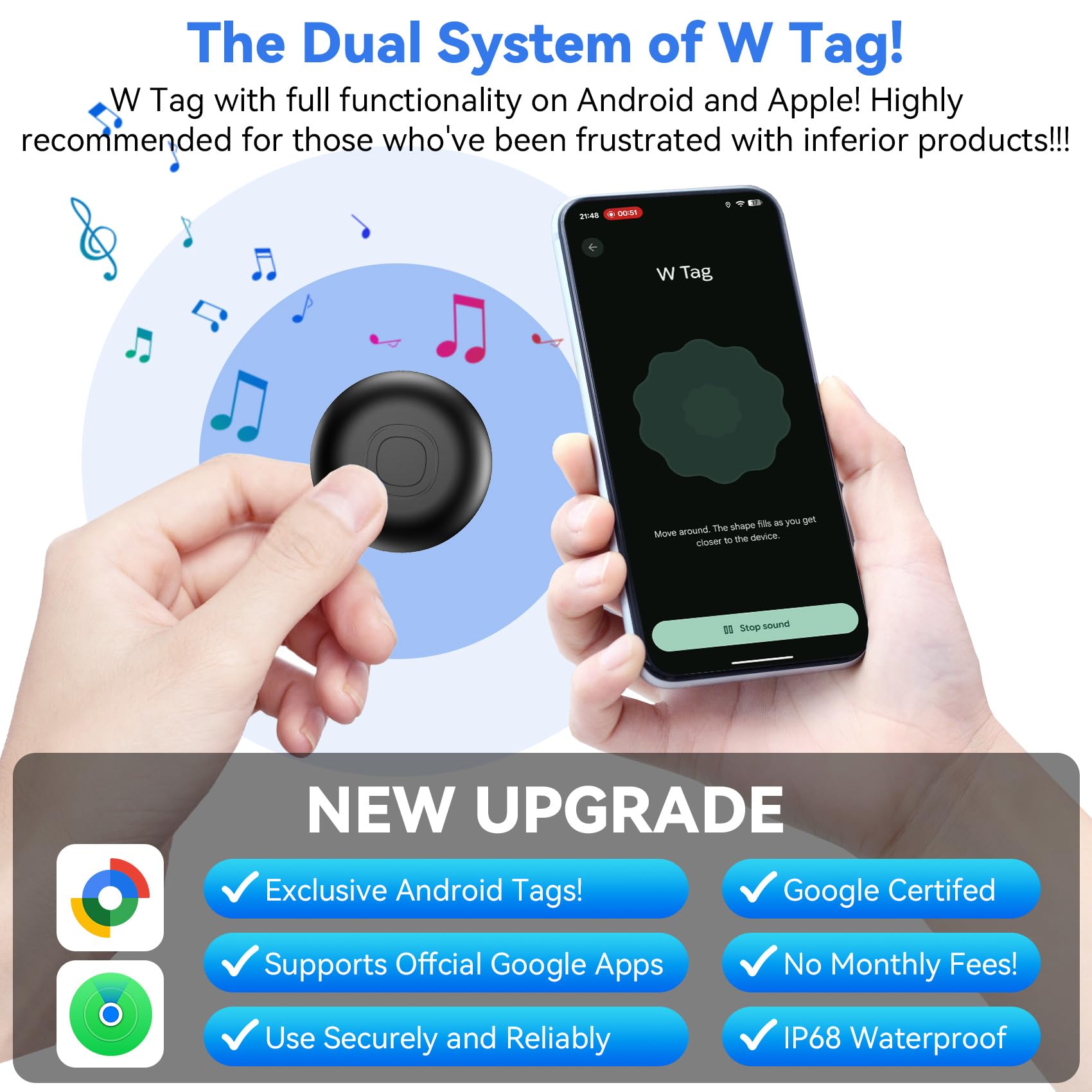 Traceur GPS pour véhicules, 2 Pack Air Tracker Android et iOS, Tracker de Voiture Magnétique étanche Smart Air Traceur GPS Localisateur D’Objets Bluetooth Tracker GPS pour Valises