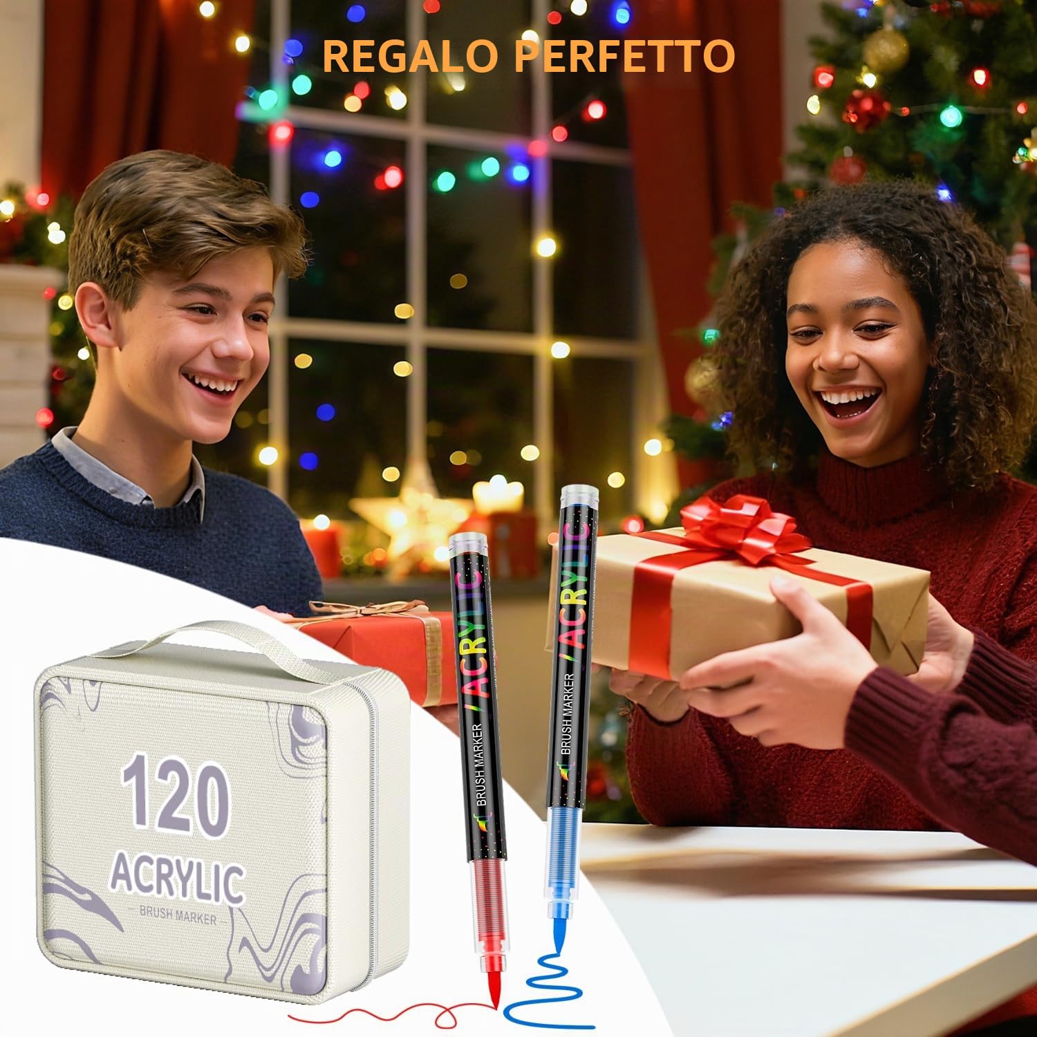 TrendGate 120+2 Colori Pennarelli Acrilici per Dipingere Sassi, Pennarelli Acrilici Punta Brush per Tessuti, Ceramica, Legno, Pietra, Vetro, Plastica, Metallo