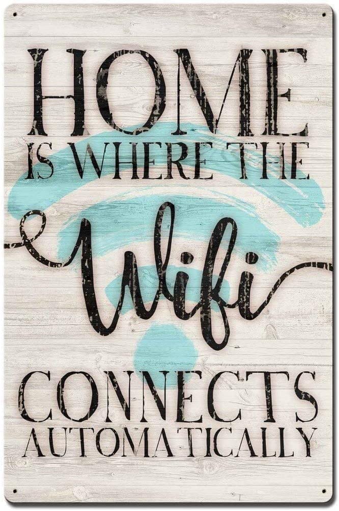 HomDeo Targa Metallica Retrò 40x30 Cm – 'Home Is Where The WiFi Connects Only' – Decorazione Parete