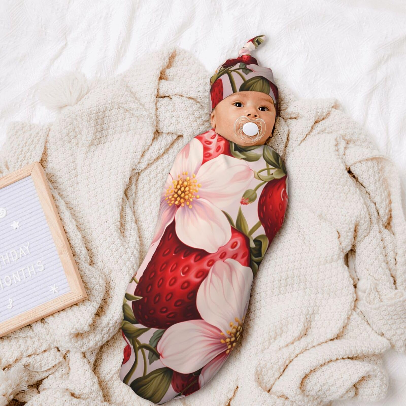 3d fragola Swaddle coperta e cappello set per neonati avvolgente accogliente per neonati bambino comfort 29x53 cm