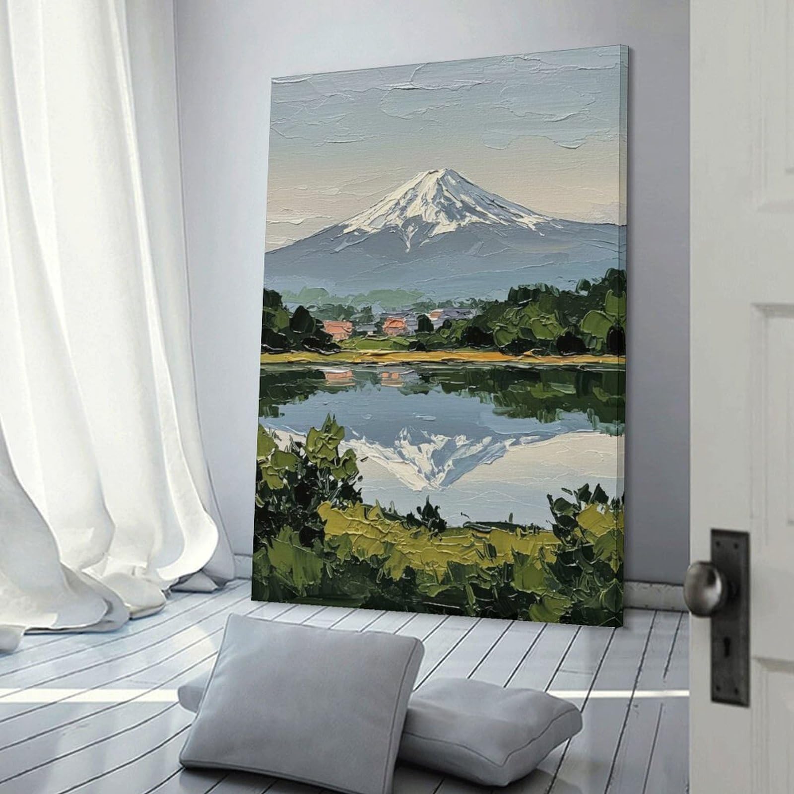 Junmoney Frame-Style-15 Canvas Wall Art Mount Fuji Reflection Painting, 12X18inch(30X45cm), For Lounge, Study, Hallway Or Flat Walls, Canvas Wall Art That Fits Changing Layouts