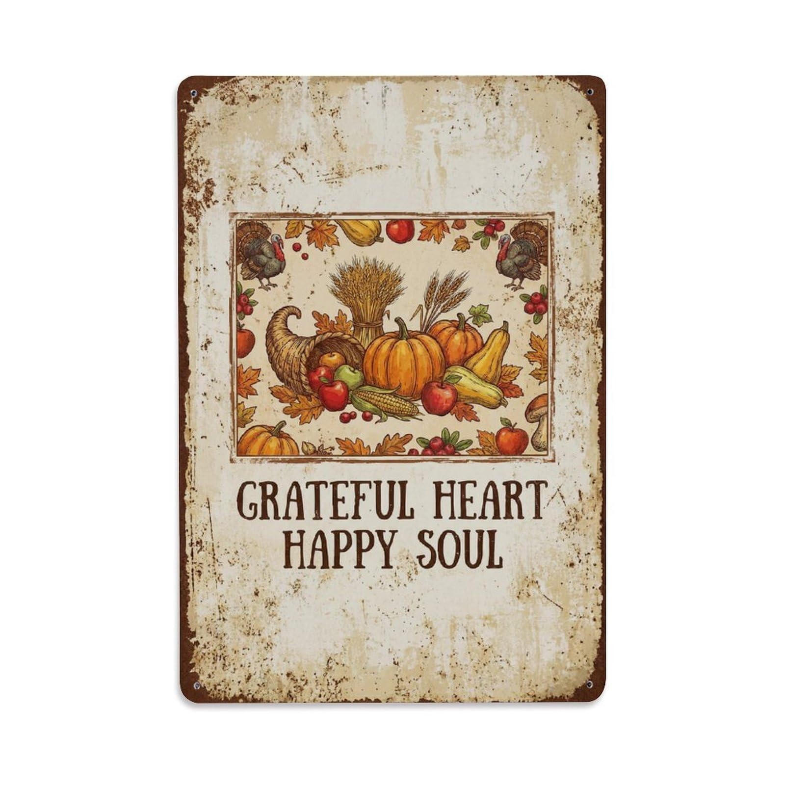 Grateful Heart Happy Soul Harvest Metal Tin Sign