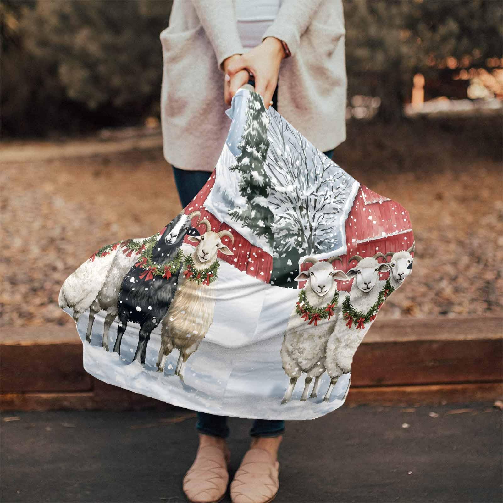 Nursing Cover for Breastfeeding Scarf, Christmas Barn Winter Farmhouse Sheep Snow Baby Car Covers Super Soft Multi Use for Canopy Shopping Cart Cover Blanket Stroller Cover