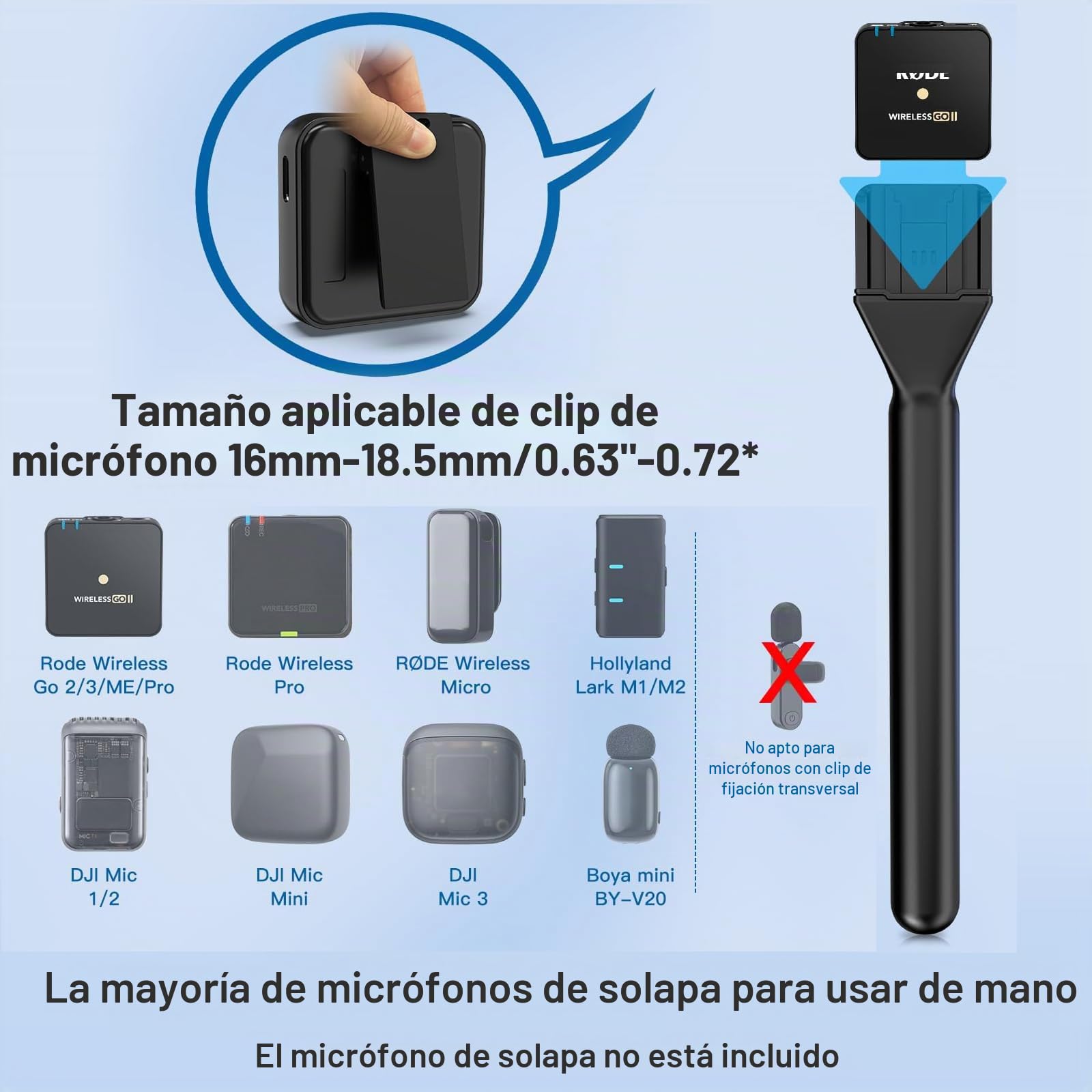 Soporte de Micrófono de Mano,Empuñadura Interview Antiviento Profesional para Vlogging, Streaming y Reportajes Exteriores – Compatibilidad Universal con Micrófonos de Solapa Inalámbricos
