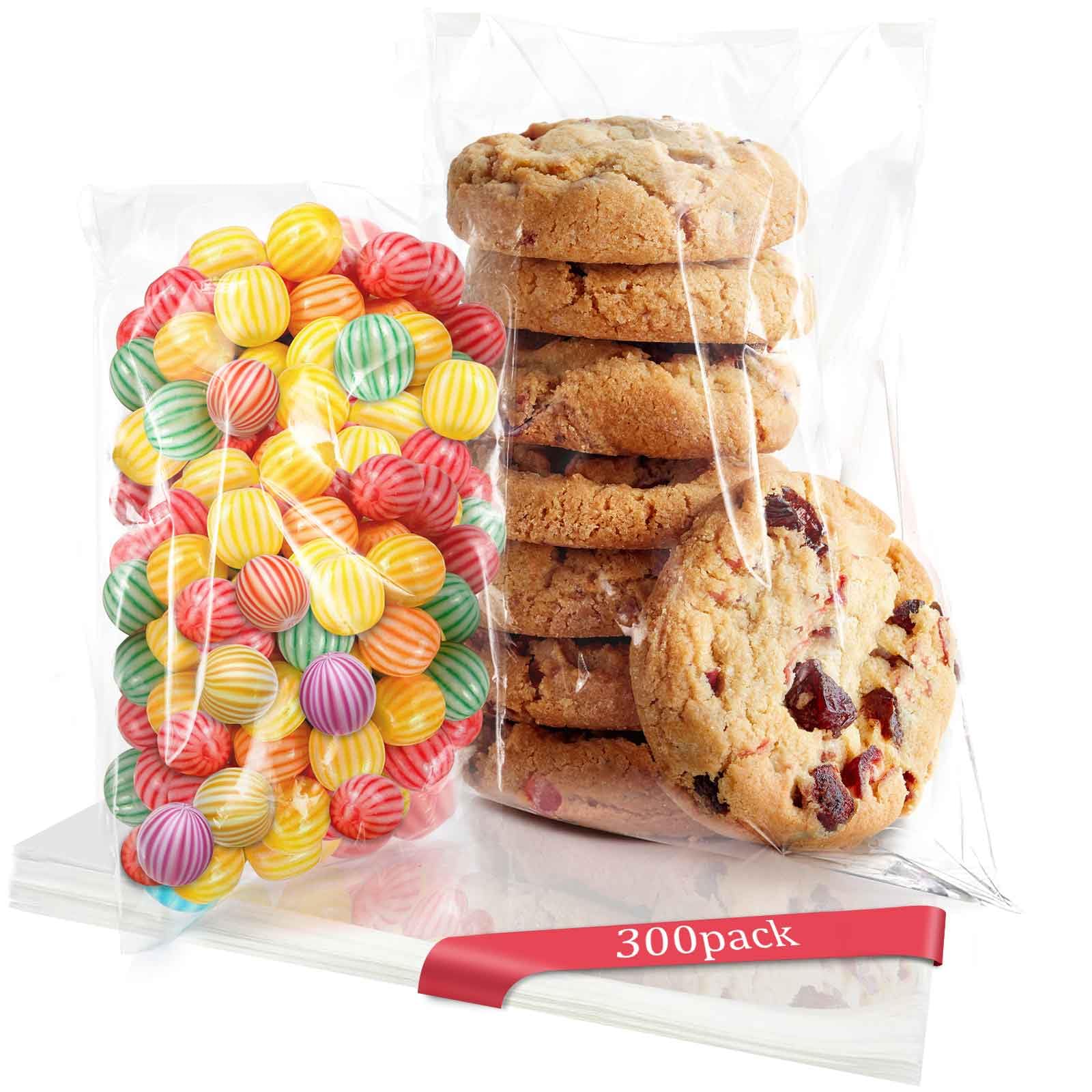 Tevado 300 PCS Clear Cellophane Cookies Bags Self Sealing with 4x6"（150 PCS）& 5x7"（150 PCS) - Resealable Plastic Treat Bags Self Adhesive for
