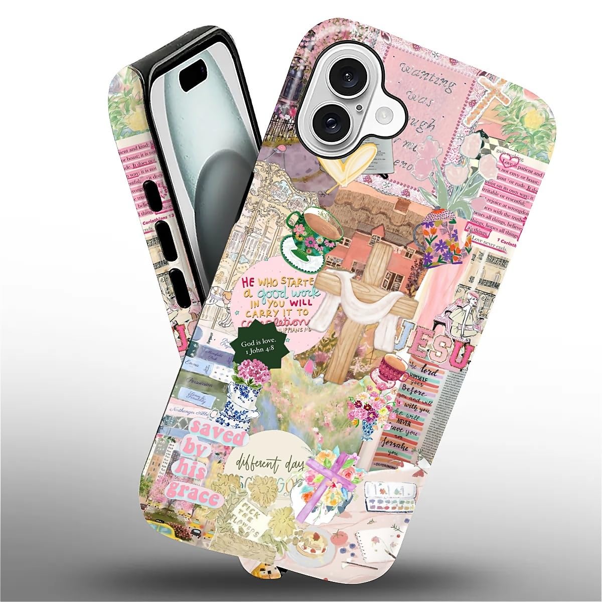 Funda para iPhone 16, TPU a prueba de golpes, protección contra caídas, carcasa rígida híbrida de 2 capas para iPhone 16-Love Jesus