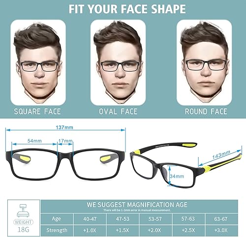 Miniatura 6 de Lentes de lectura anchos con luz azul para lector de computadora, diseño deportivo, tramposo, marco de cabeza grande, anteojos fotocromáticos