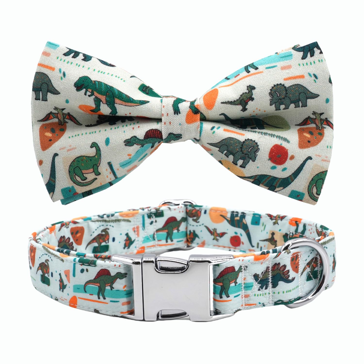 Dinosaur Dog Collar, Boy Dog Collar with Bow Tie, Dog Gift(XS)
