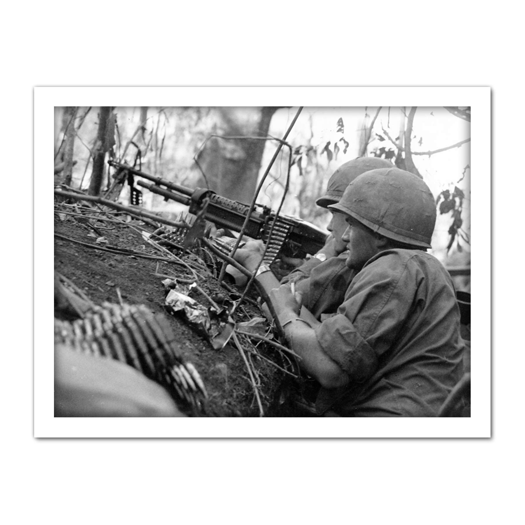 War Vietnam USA Soldiers M60 Machine Gun 1966 Photo Artwork Framed Wall Art Print 18X24 Inch